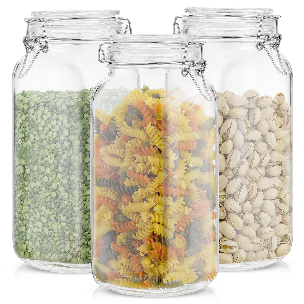 Airtight Glass Jars with Lids Set of 3. 78oz Glass Jar with Lid and 6 Silicone Seals! Large Glass Food Storage Containers. Square Mason Jar (3 Count)