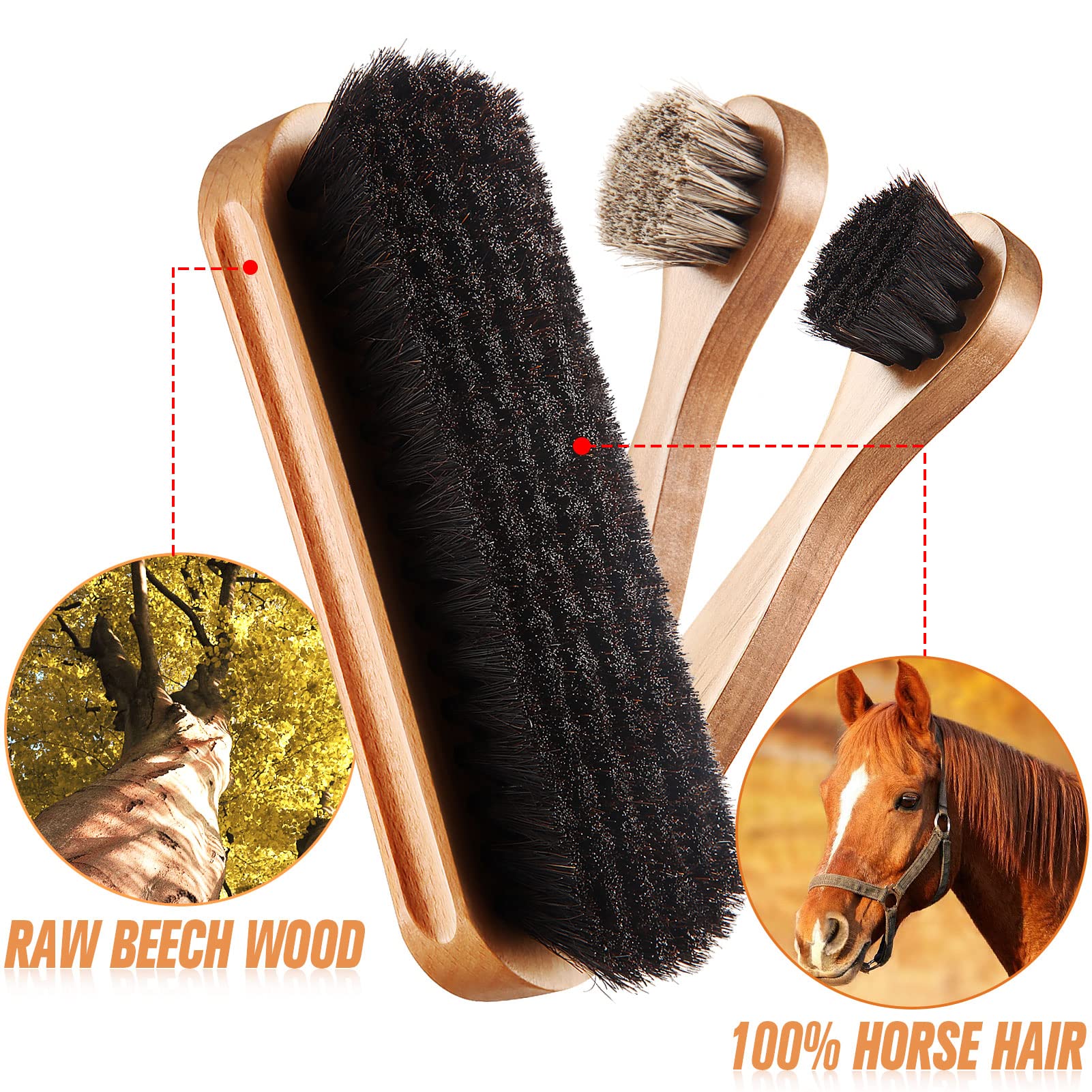 4 Pcs Horsehair Shine Shoes Brush Kit Polish Dauber Applicators Cleaning Leather Shoes Boots Care Brushes Suede Cleaner Brush with Microfiber Shoe Cloth (3 Count)