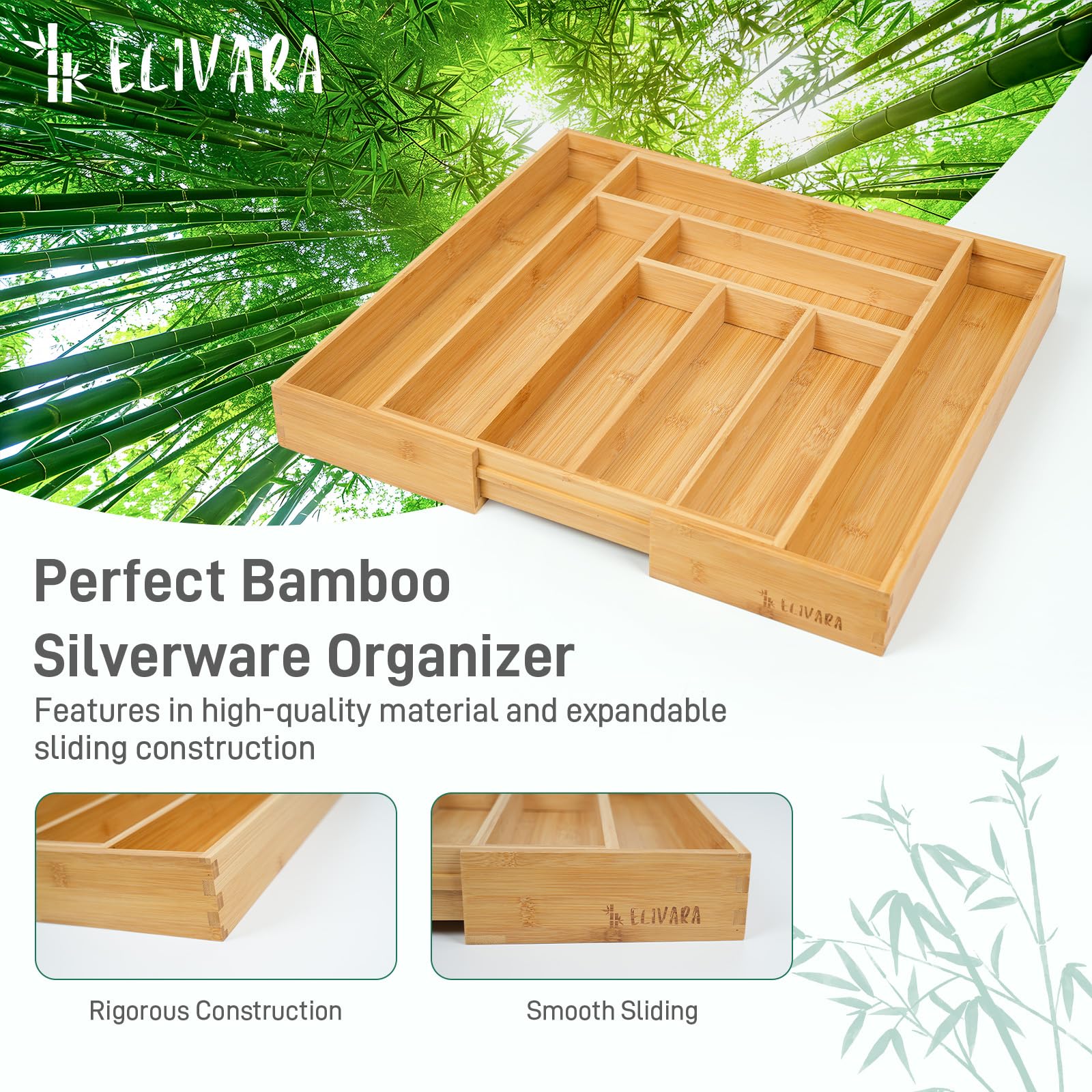 100% Bamboo Expandable Drawer Organizer