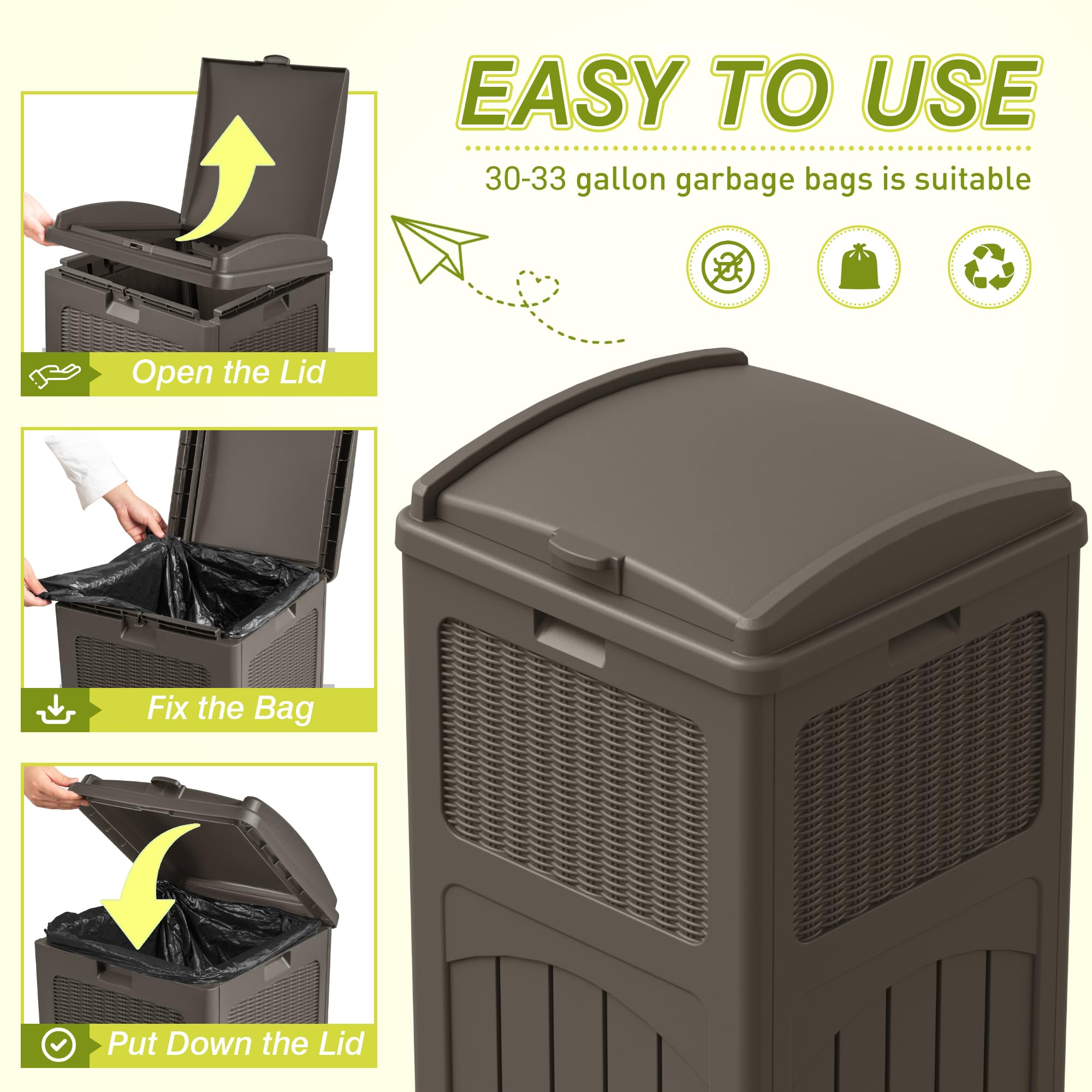 33 Gallon Outdoor Trash Can with Lid