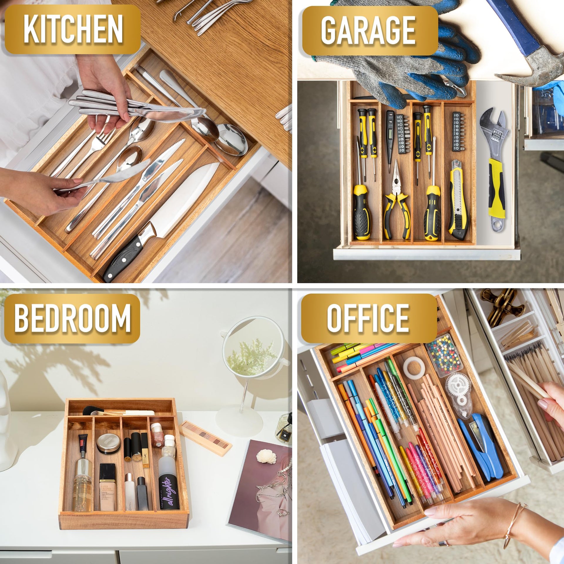 Silverware Organizer Acacia Kitchen Drawer Organizer Utensil Organizer Silverware Holder Cutlery Organizer in drawer Flatware Organizer Tray