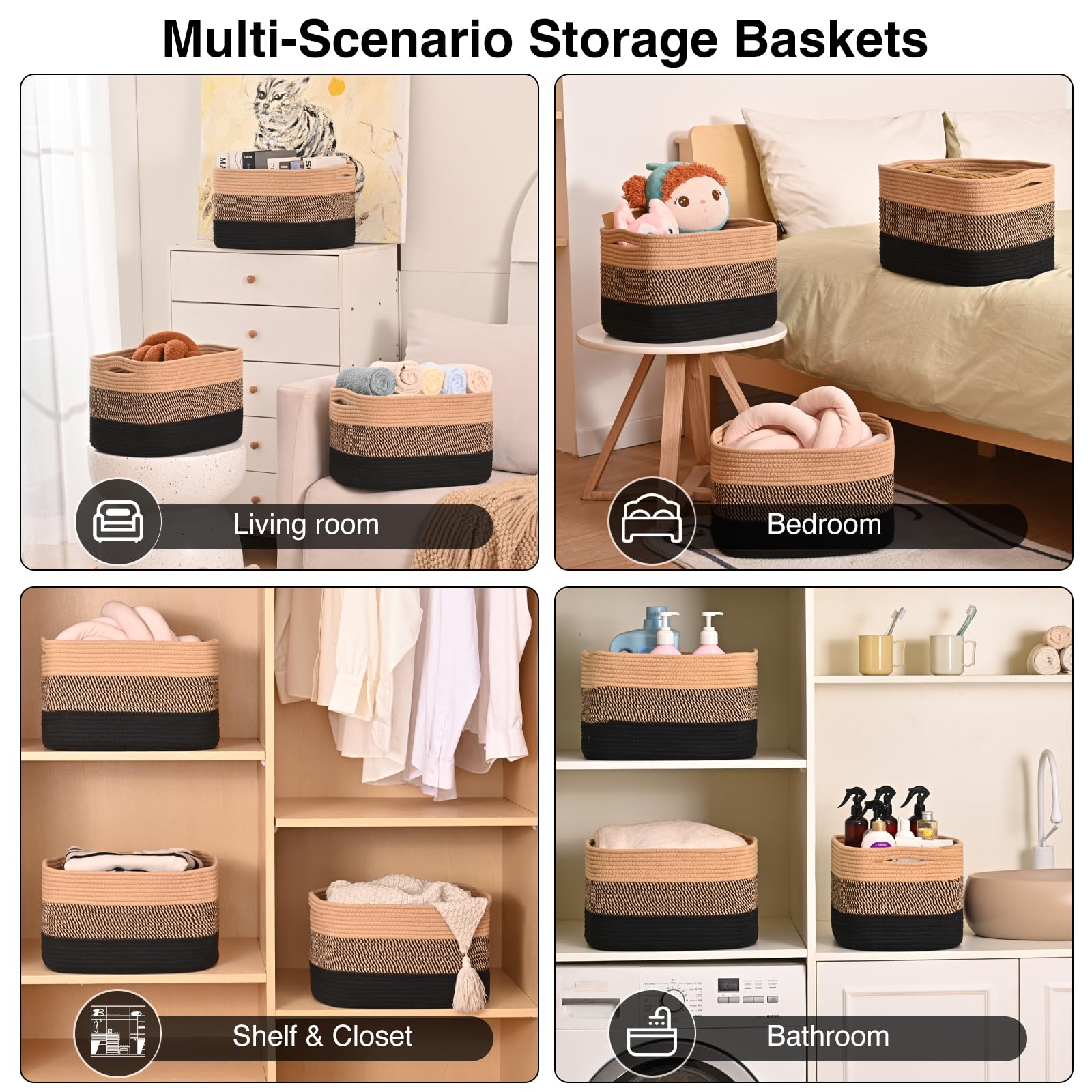 Storage Baskets for Organizing Shelves (3 Count)