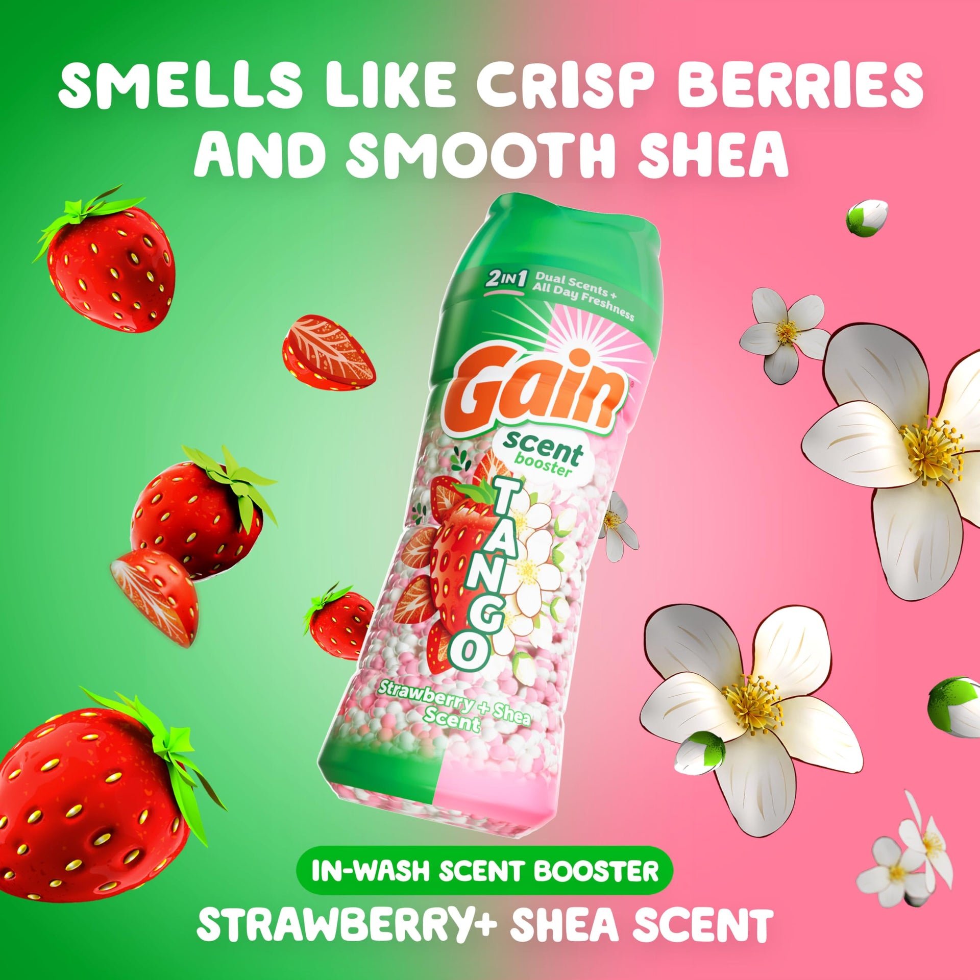 Tango 2-in-1 Laundry Scent Booster Beads, Strawberry and Shea Scent, 10.7 oz, Laundry Beads with Dual Scents Plus All Day Freshness (10.7 Ounce)