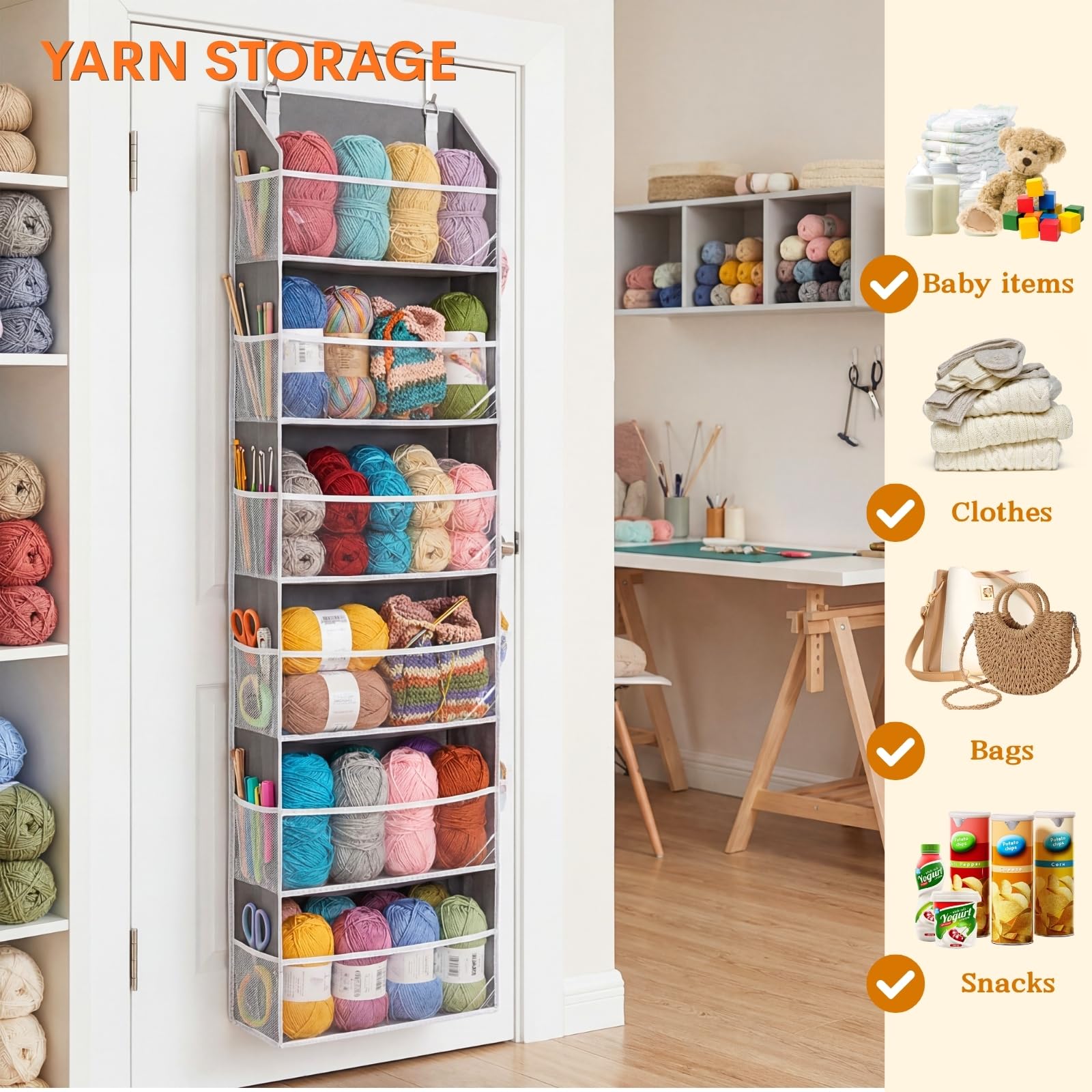 2 Pack Over Door Organizer with 6 Large Pockets