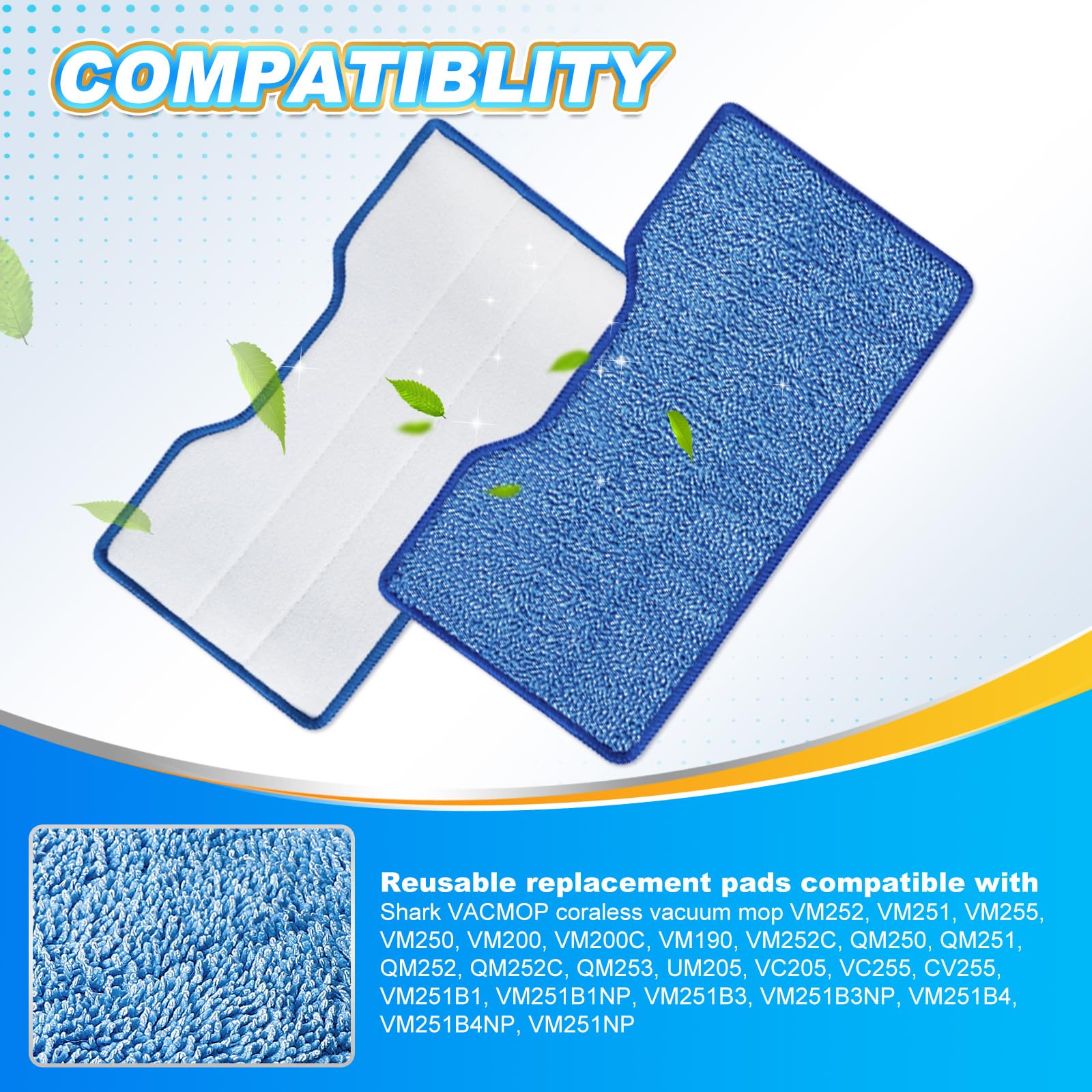 2Pc Mop Pads Compatible with Shark VM252