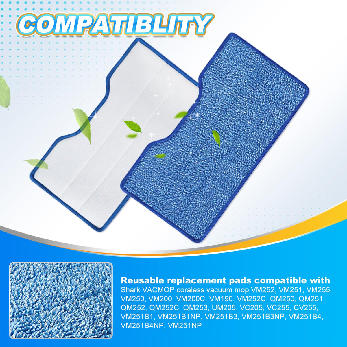 2Pc Mop Pads Compatible with Shark VM252