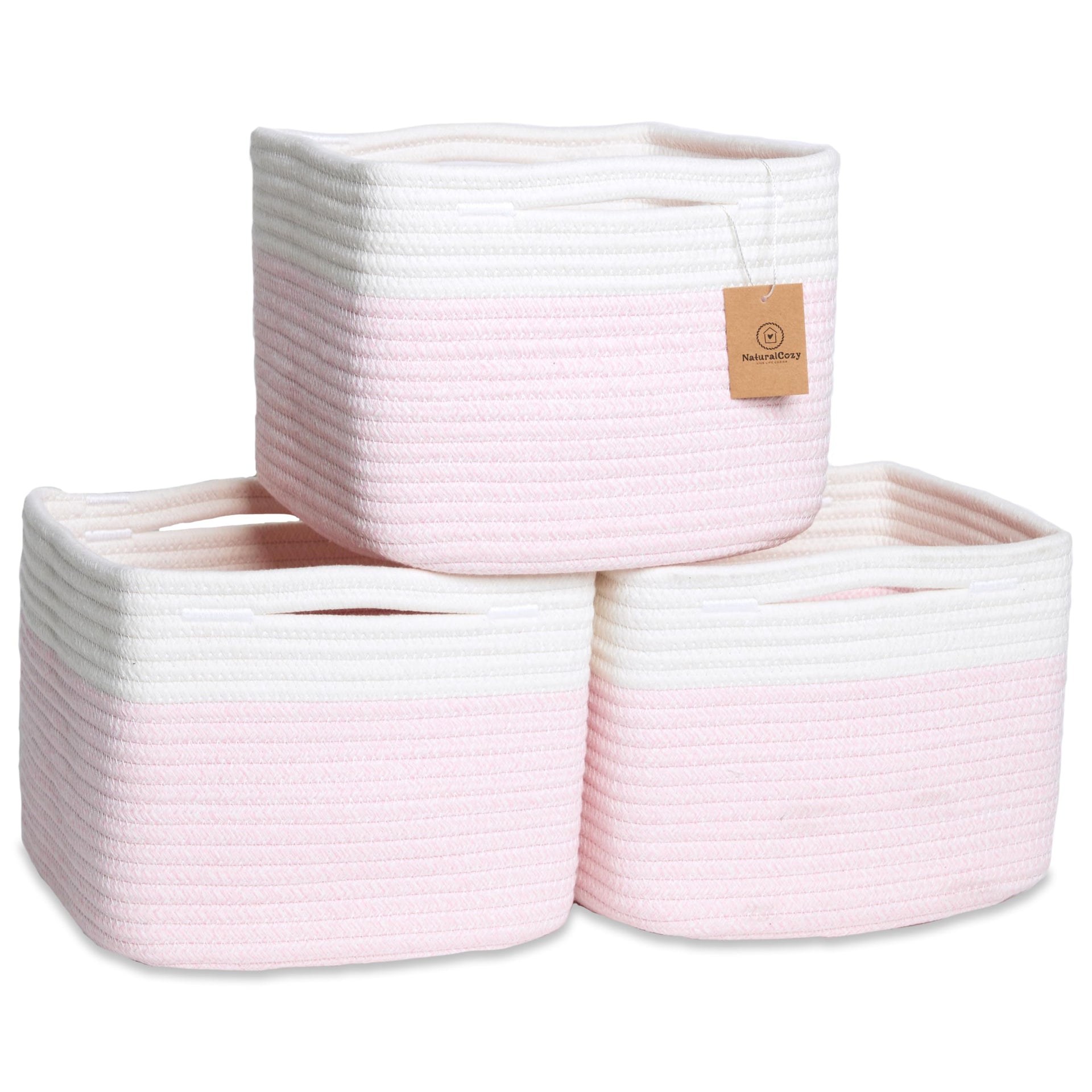 Storage Cubes 9”x9”x7”Cotton Rope Woven Baskets for Organizing 3 (3 Count)