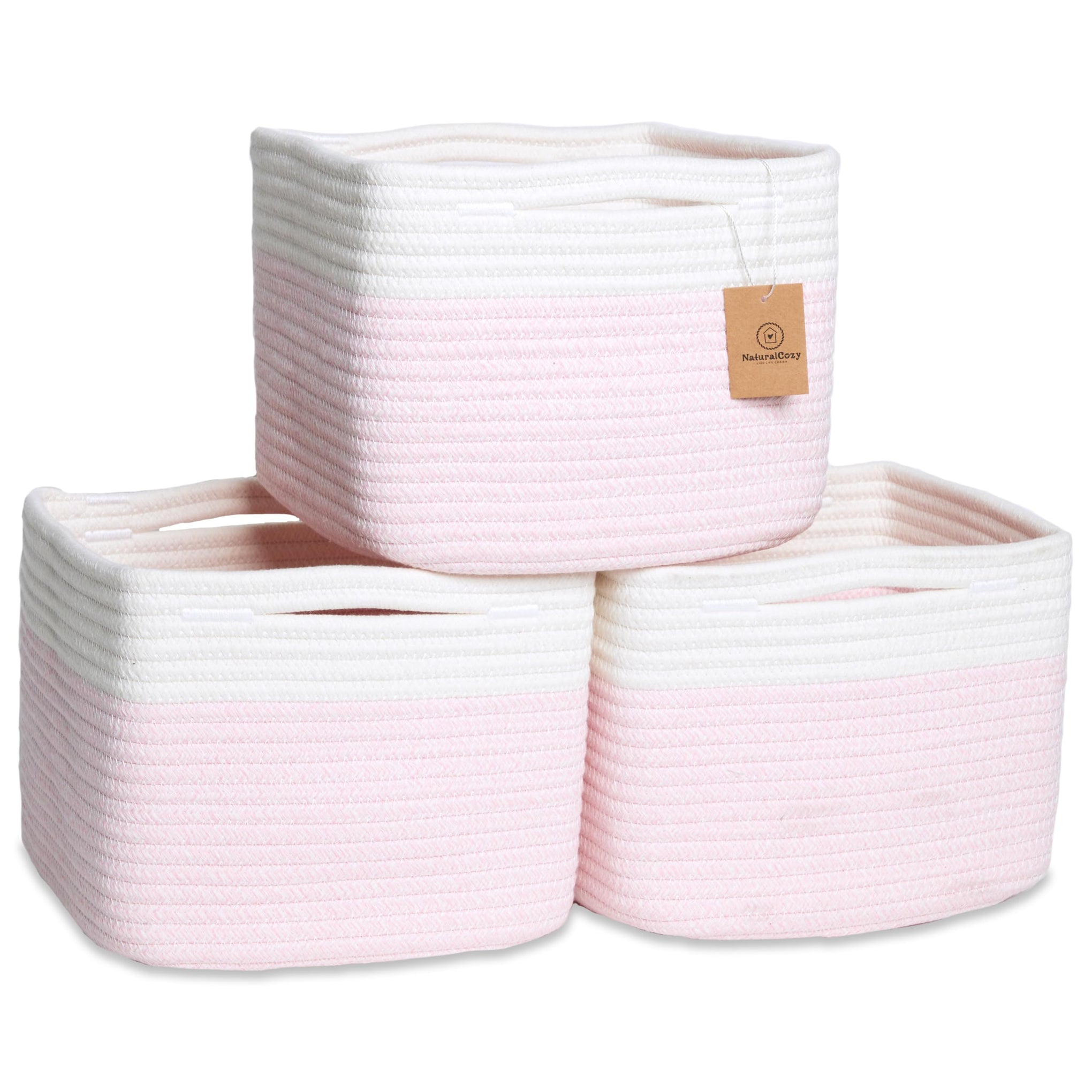 Storage Cubes 9”x9”x7”Cotton Rope Woven Baskets for Organizing 3 (3 Count)