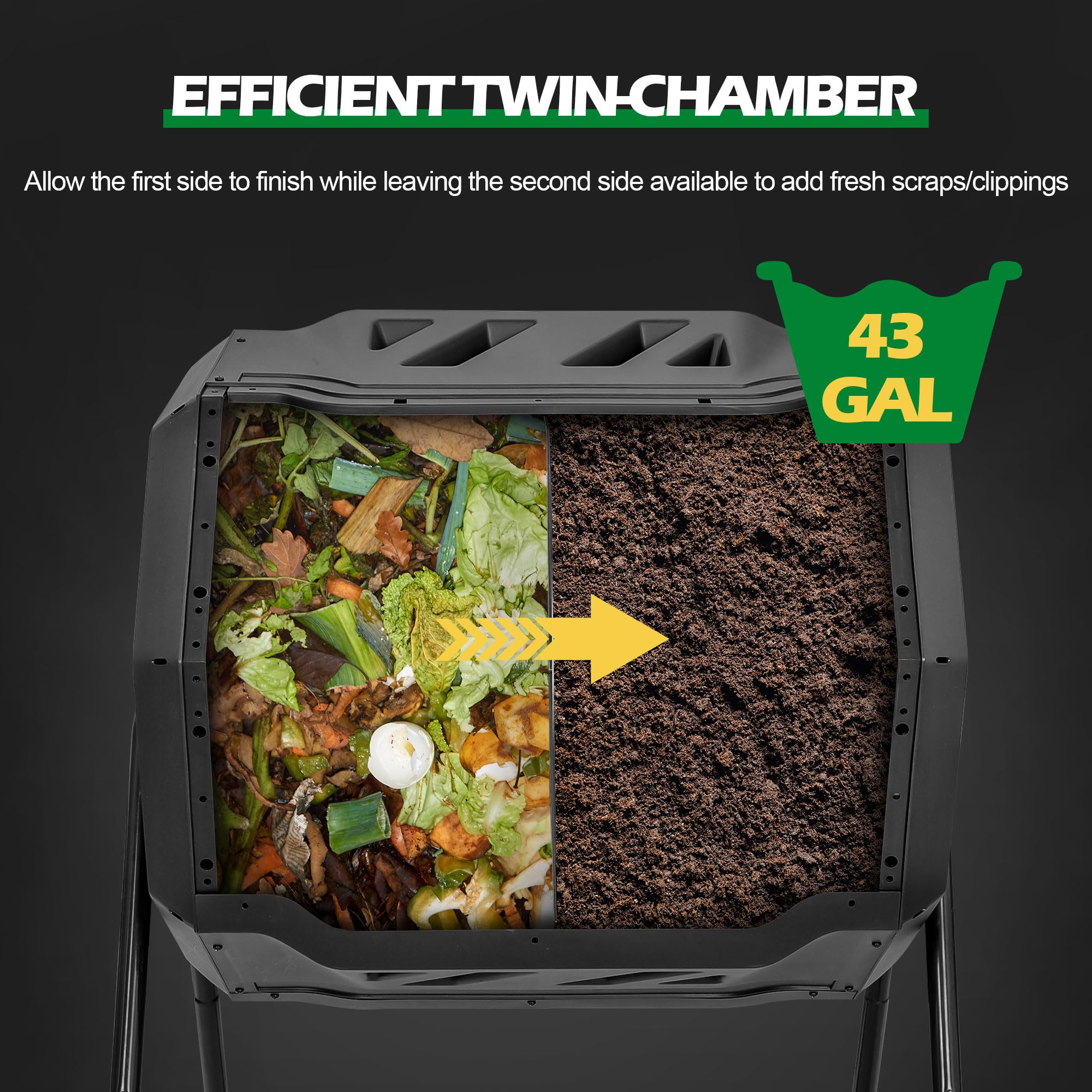 43 Gallon Compost Tumbler Bin Composter Dual Chamber BPA Free Compost Bin Outdoor Rotating Garden Yard Waste Bins