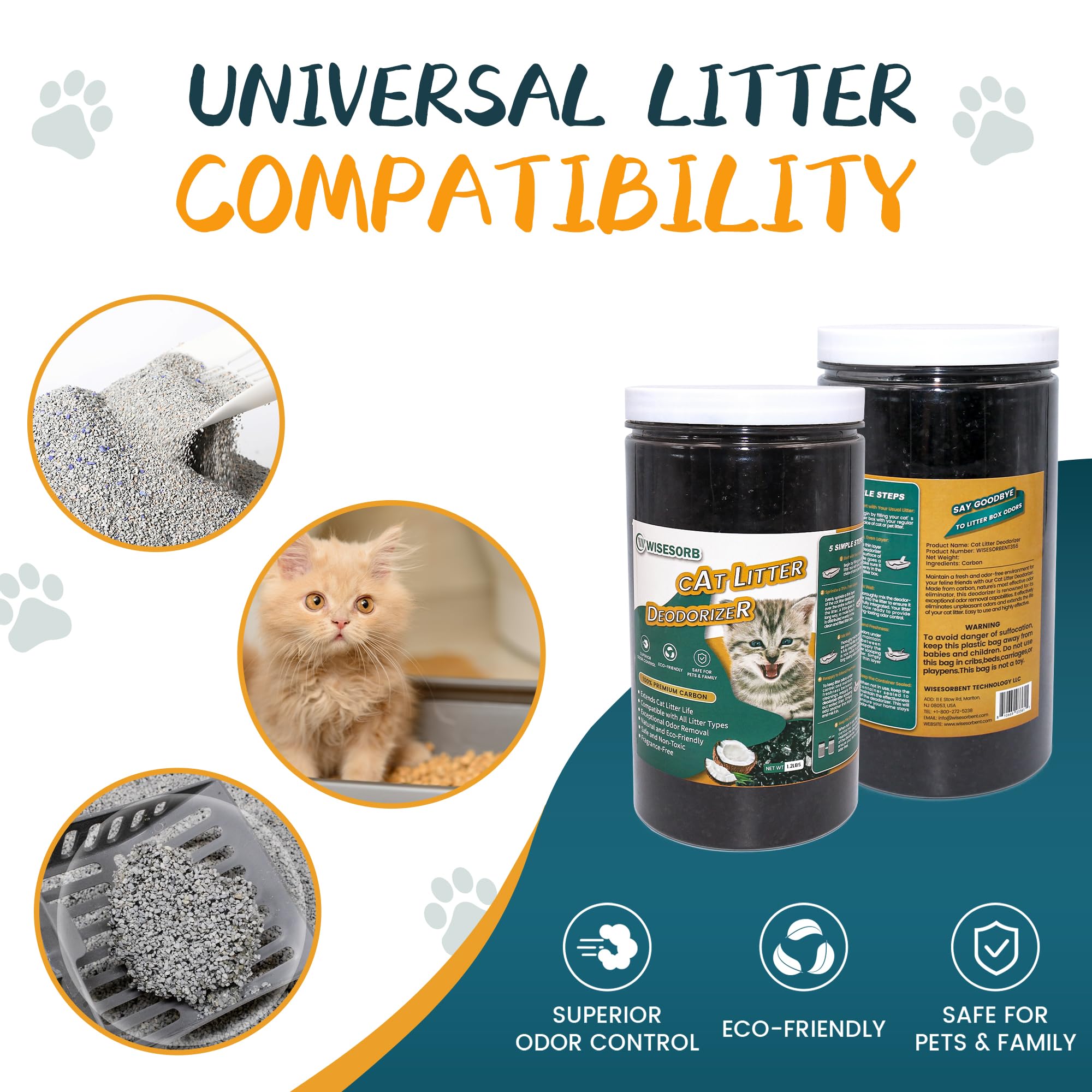Cat Litter Deodorizer 2.4Lb Activated Carbon Litter Box Odor Eliminator Absorber Unscented Cat Litter Odor Control Room Deodorizer Solution for Homes with Pets (38.4 Ounce)