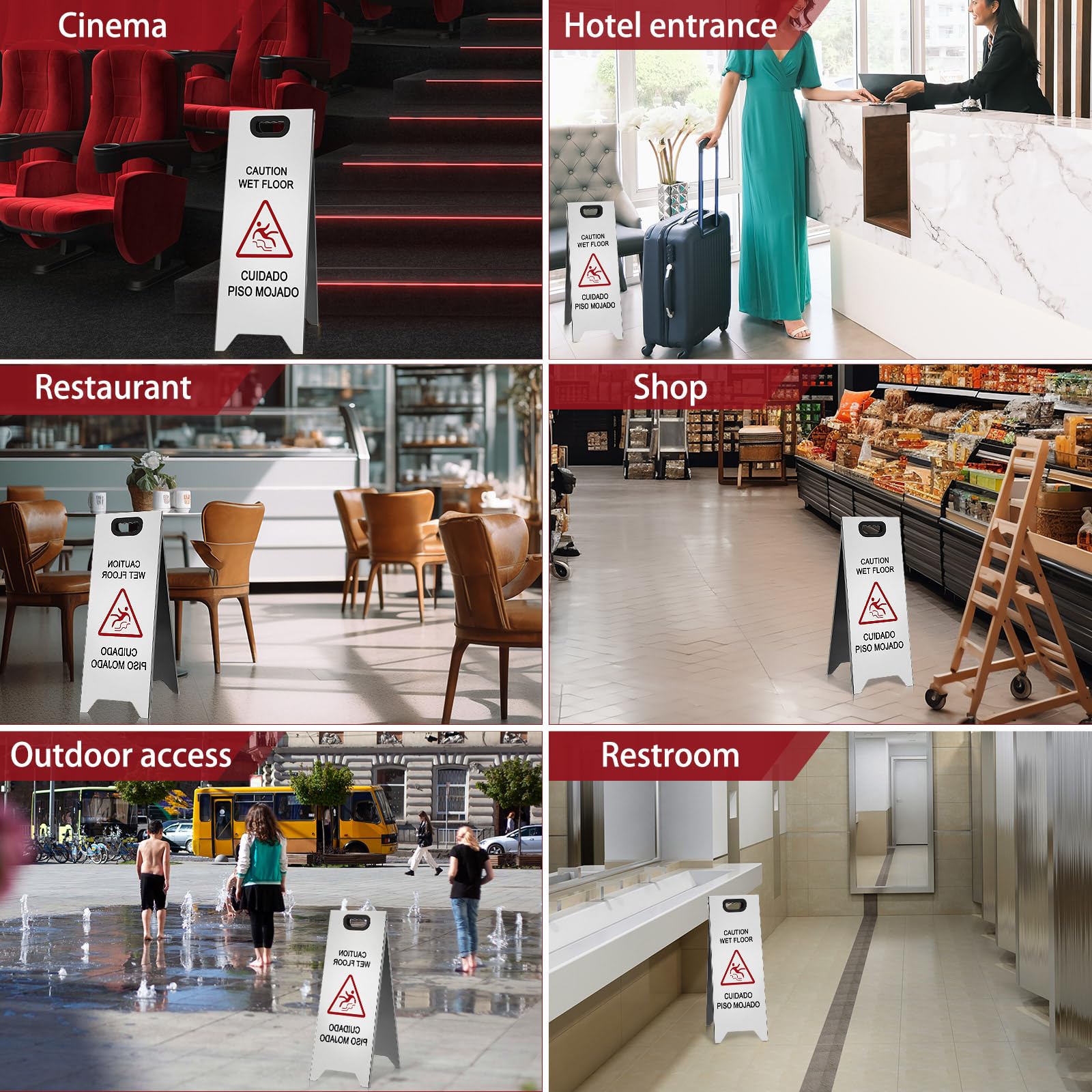 2 Pcs 24 Inch Stainless Steel Wet Floor Sign (2 Count)