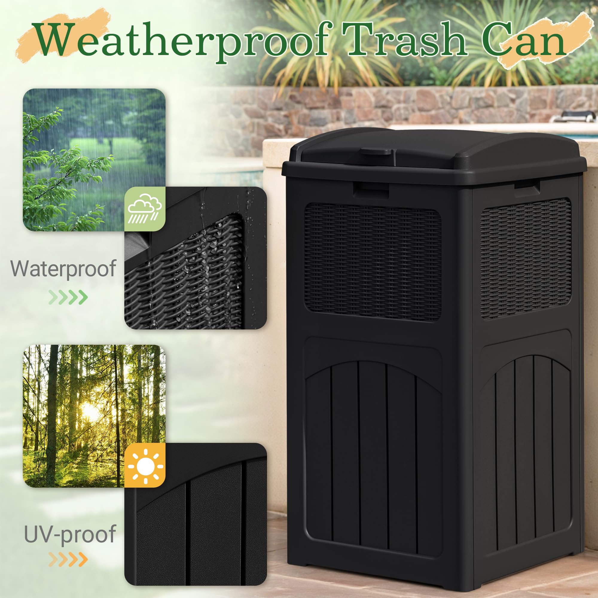33 Gallon Outdoor Trash Can with Lid