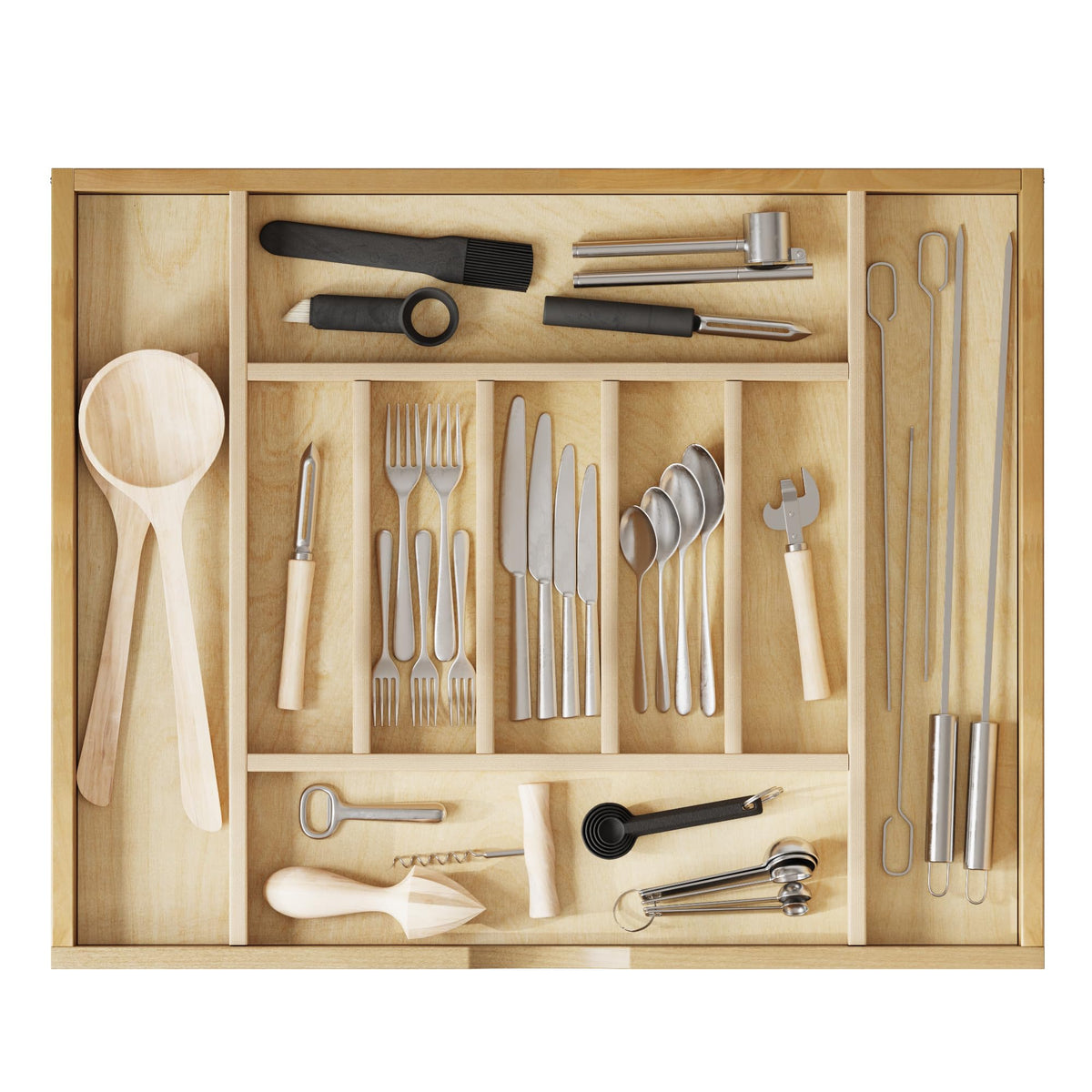 Premium Wooden Silverware Organizer for Kitchen Drawers