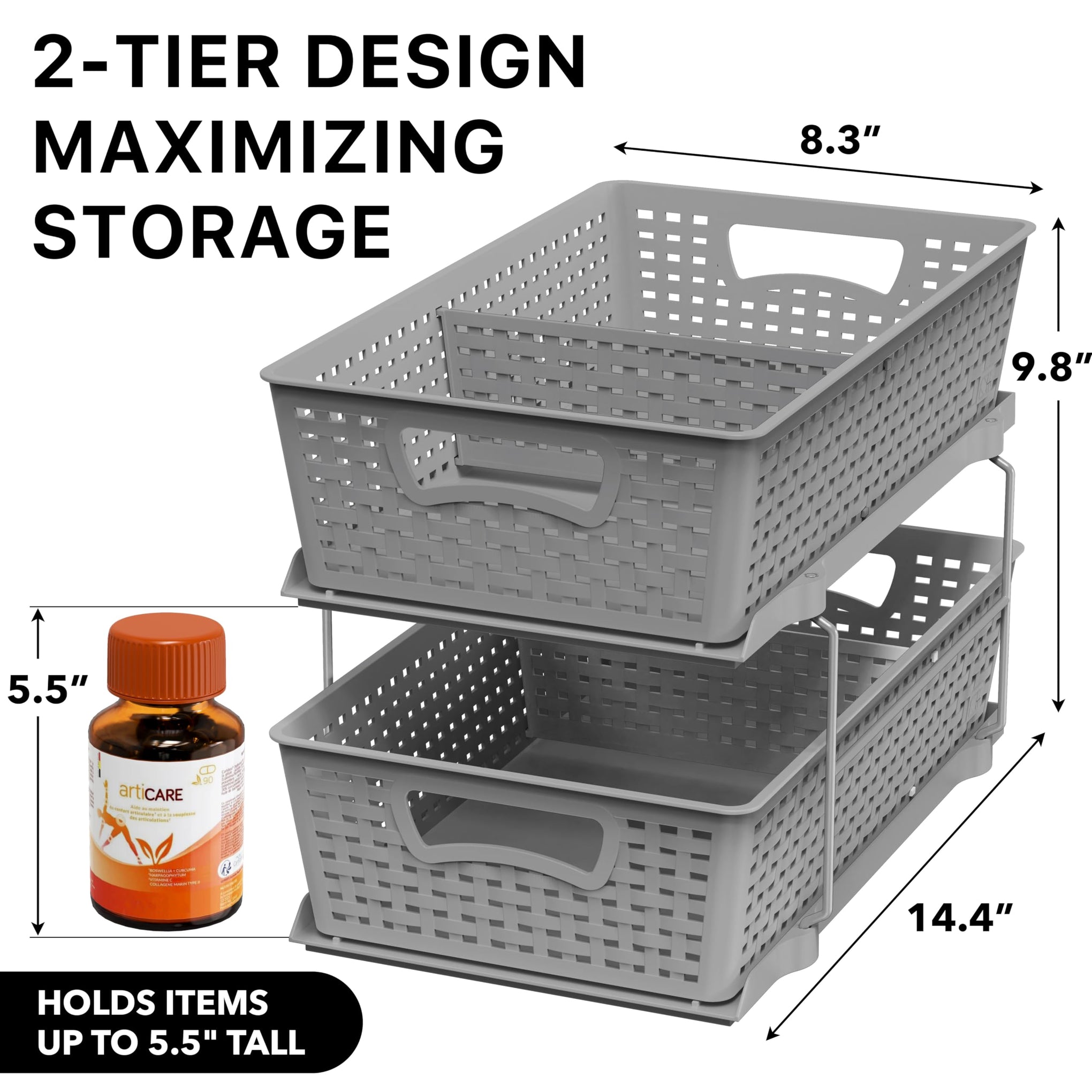 2 Tier Pull Out Sliding Drawer Under Sink Storage