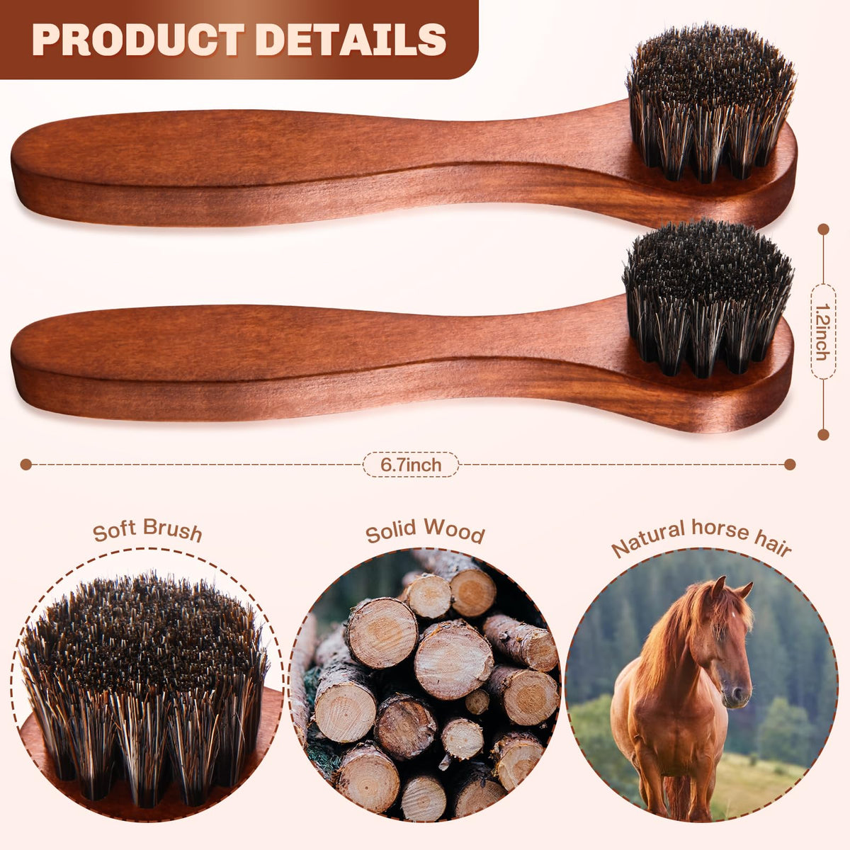 2 Pcs Horsehair Shine Shoes Brush Kit Polish Dauber Applicators Cleaning Leather Shoes Boots Care Brushes Suede Cleaner Brush (2.8 Count)