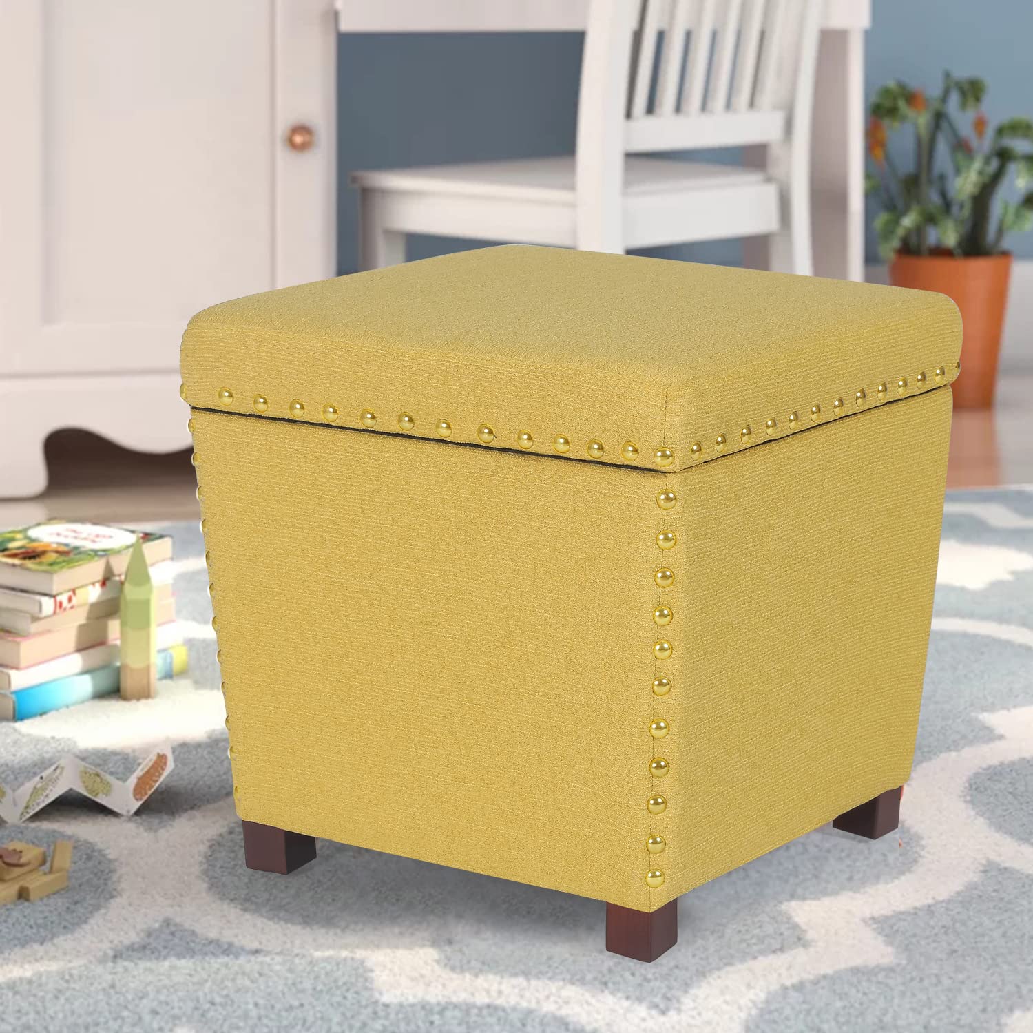 Square Storage Ottoman with Hinged Lid