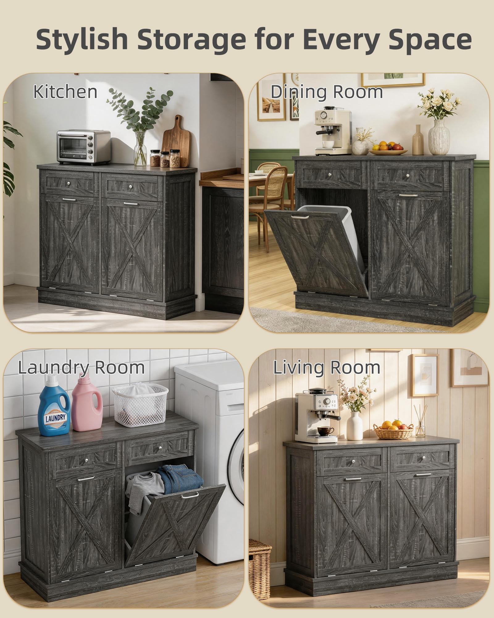 2x10 Gallon Tilt Out Trash Cabinet with Hideaway Drawers