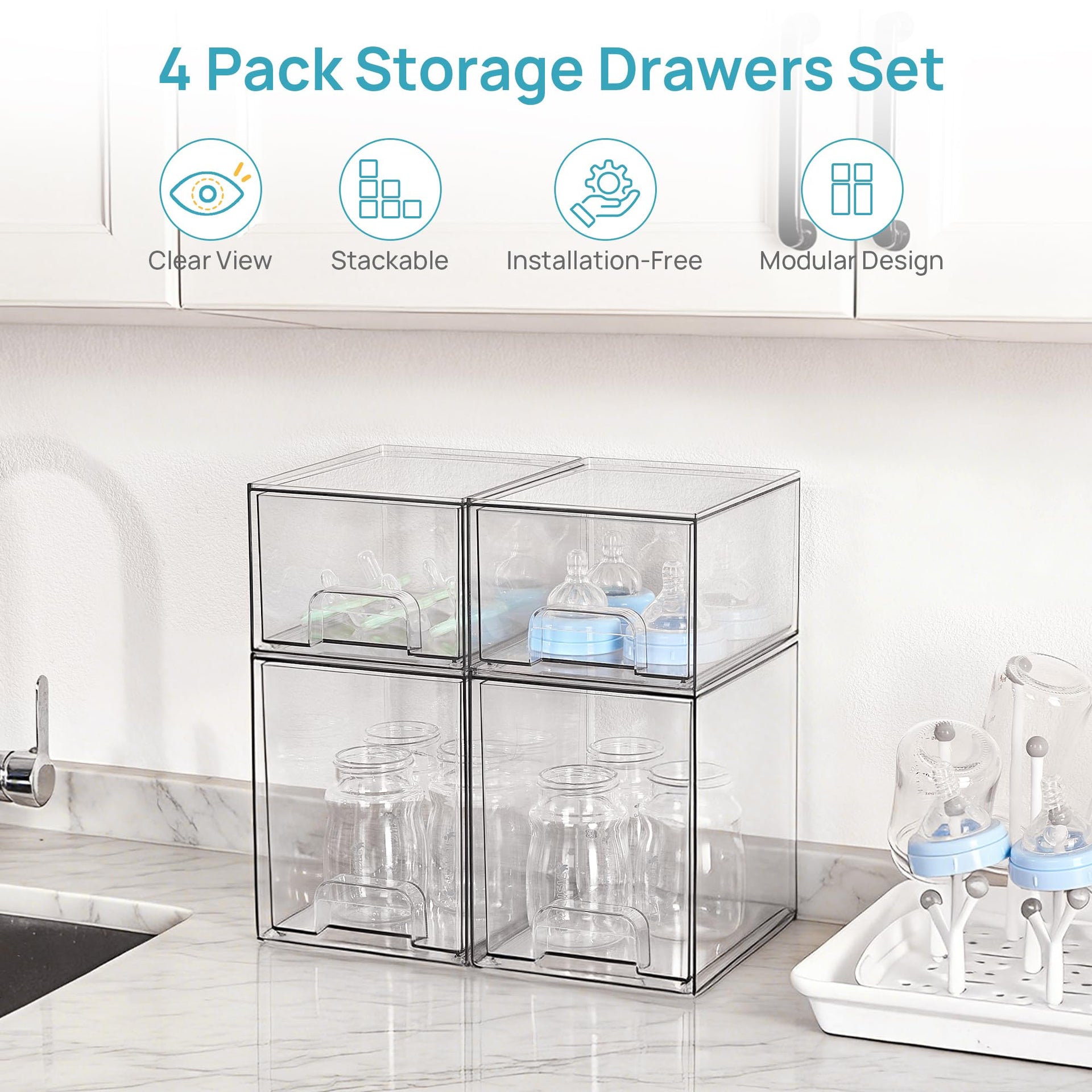Clear Stackable Storage Drawers Set of 4 (4 Count)