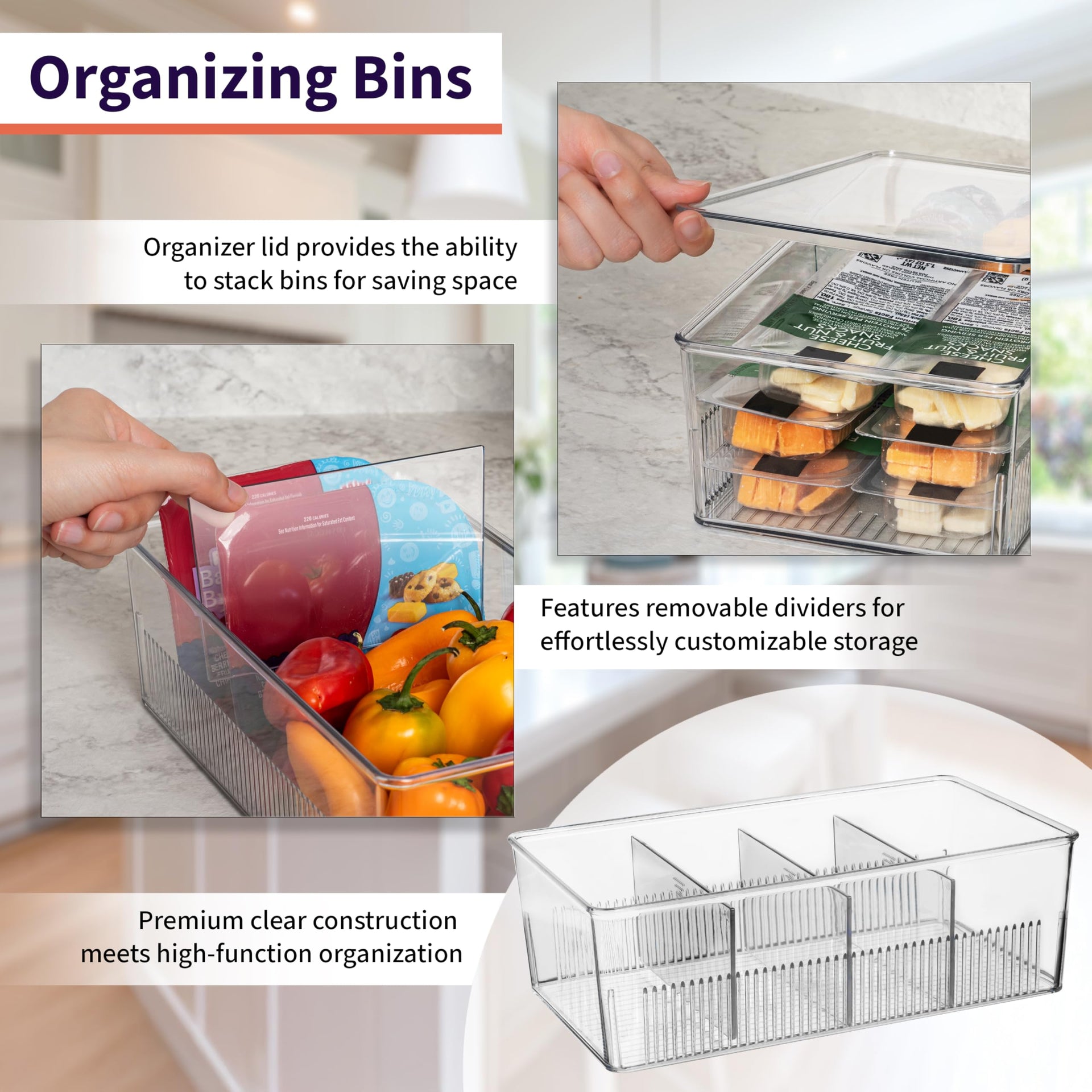 Pantry Organizer Storage Bin with Divider & Lid (2 Count)