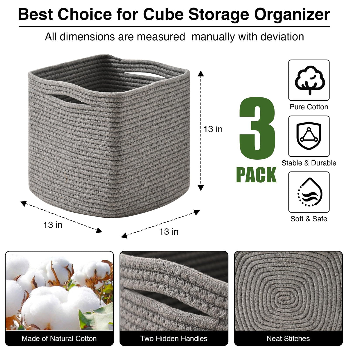 13 Inch Cube Closet Storage Bins (3 Count)