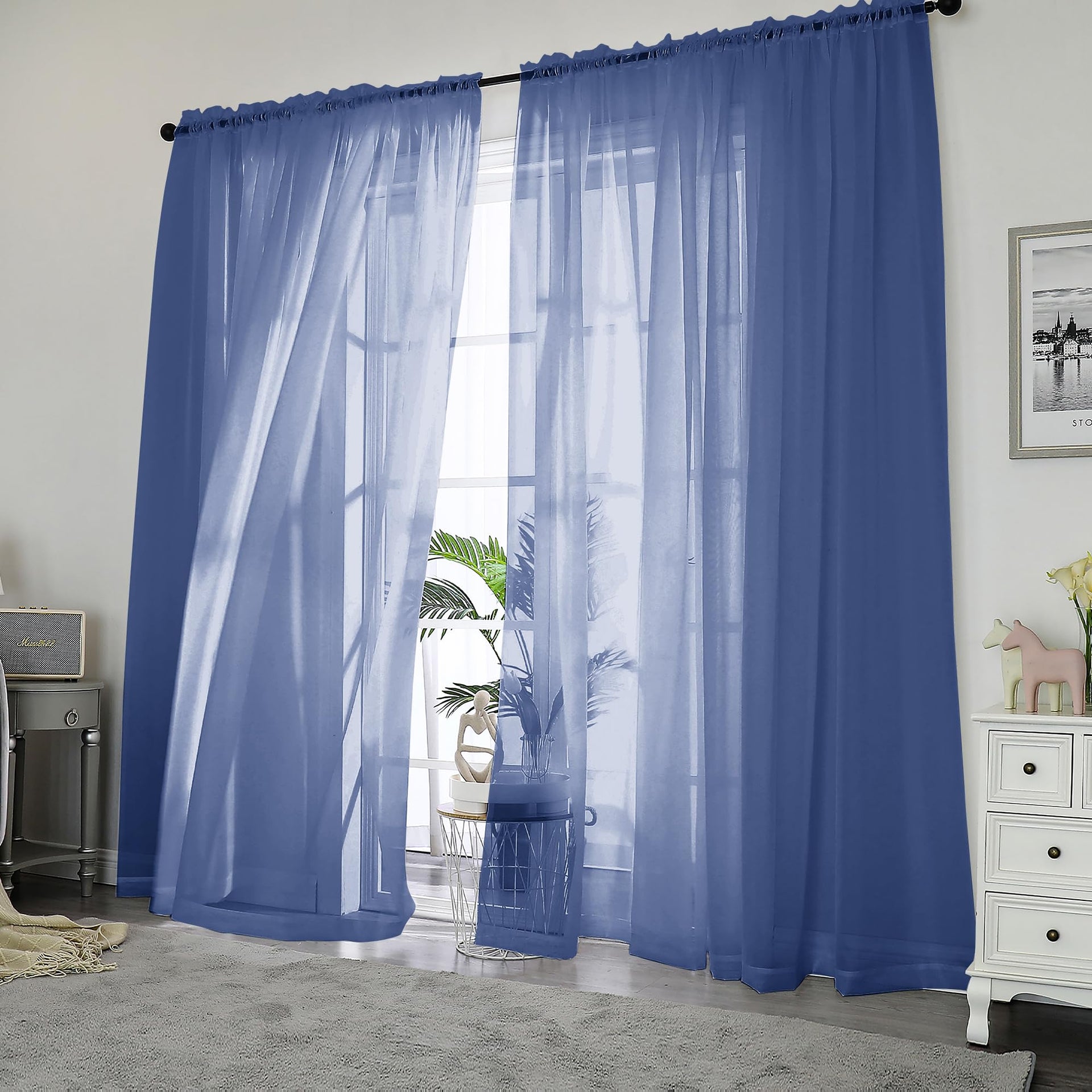 Royal Blue Sheer Curtains 84 Inches Long (2 Count)