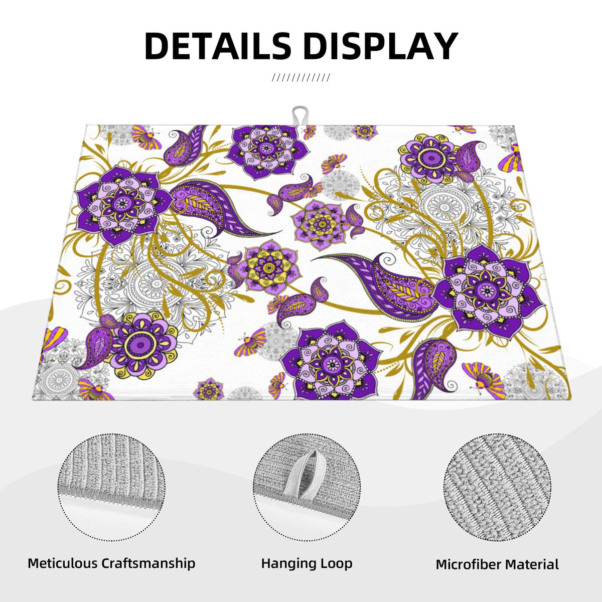 Purple Flower Kitchen Drying Mat Boho Floral Dish Drainer Mat