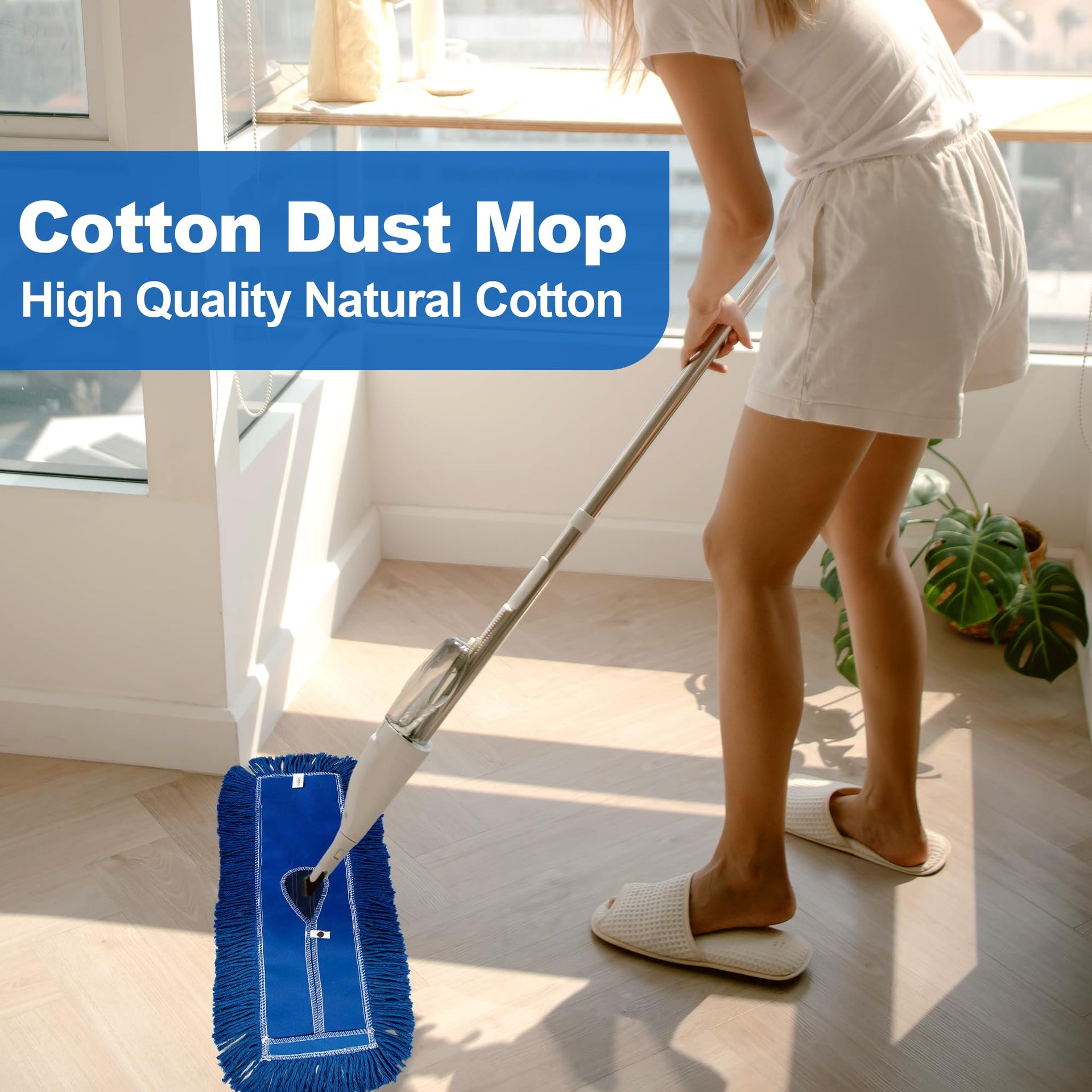4 Pack - 24-Inch Washable Dust Mop Heads – Full Cloth, Extra Durable, Easy Button - No Clinging to Hair or Fur, Easy to Use Replacement for Commercial and Home Cleaning (4 Count) - ModHome Supplies