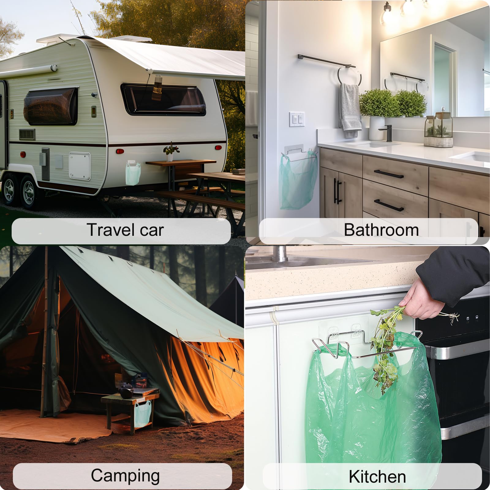 Stainless Steel Trash Bag Holder for Kitchen Cabinets Doors and Cupboards