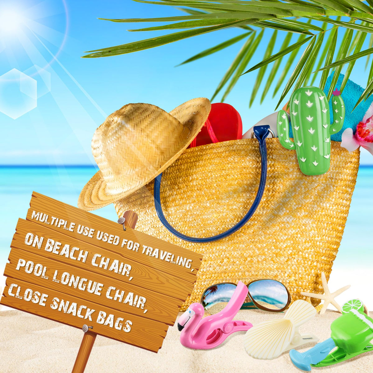 16 Pcs Beach Towel Clips for Beach Chairs Cute Towel Holder Cruise Clothes Pins for Lounge Chair Patio Pool (16 Count)