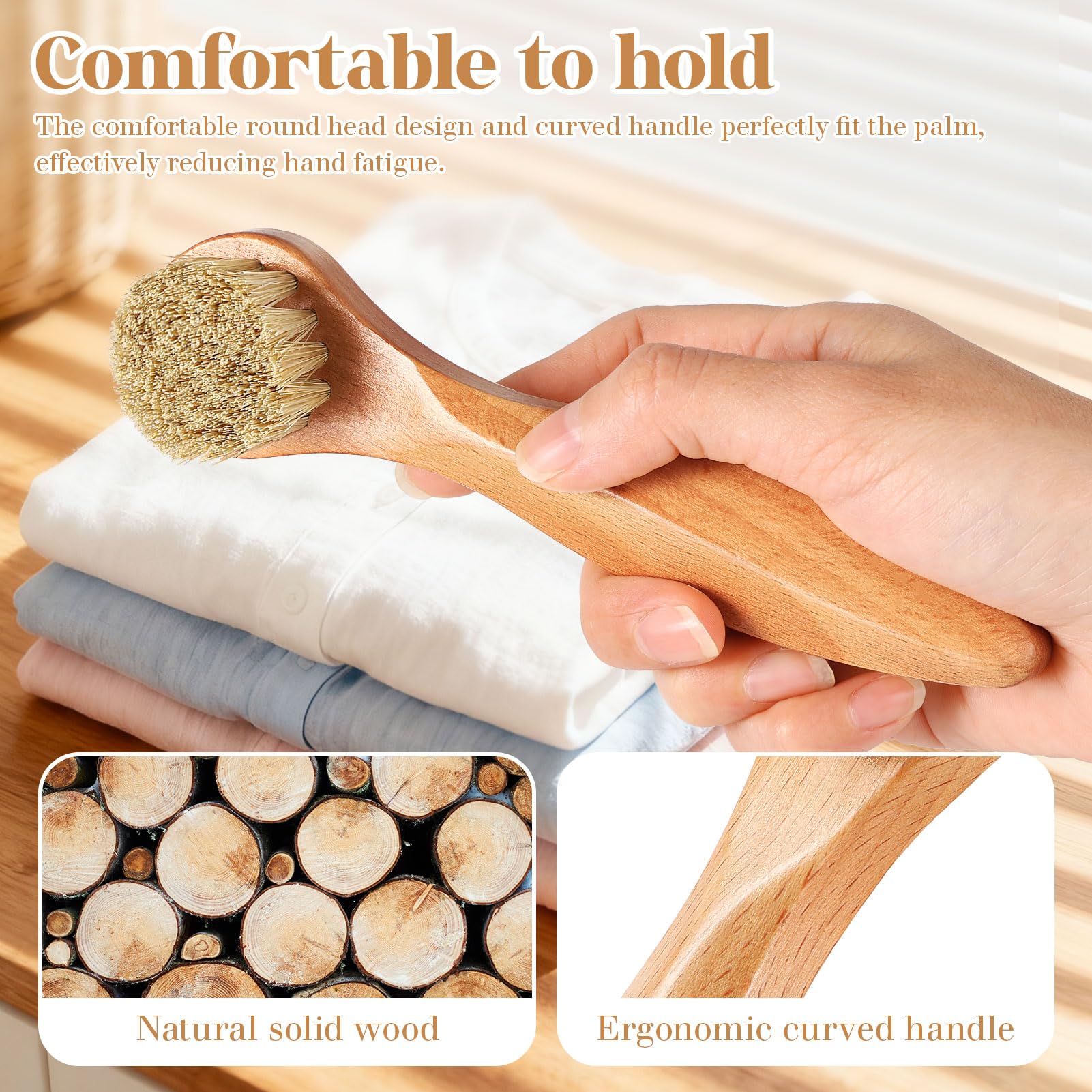 3 Pcs Wooden Laundry Stain Brush Stain Remover Dauber Brushes with Round Head Boar Bristle Small Stain Brush for Clothes for Scrubbing Stains from Furniture Fabric Leather (3 Count)