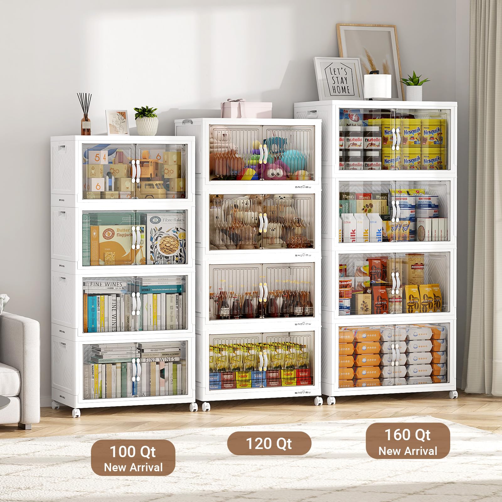 480QT Large Stackable Storage Bins with Clear Doors (3 Count)