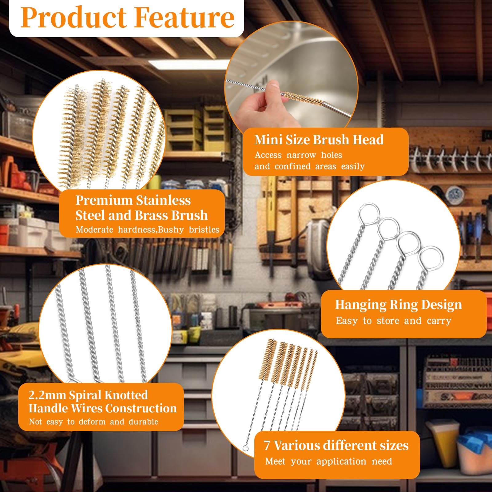 16pcs Brass Wire Brush Tube Cleaning Brush 12" Round Brushes Kit (16 Count)