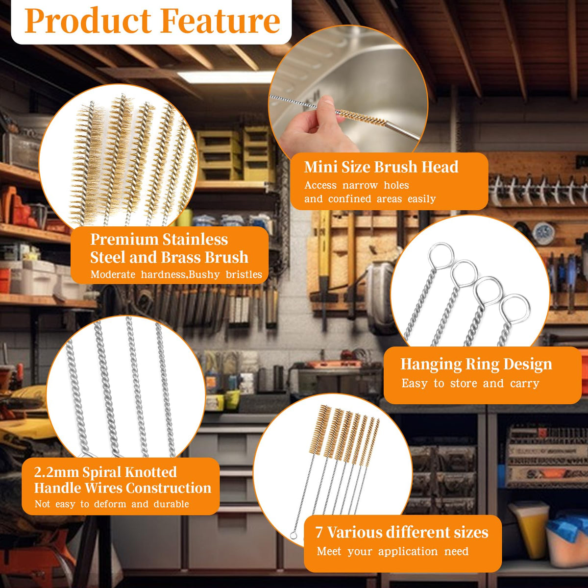 14pcs Wire Tube Cleaning Brush 12" Brass Stainless Steel Engine Brush Set (14 Count)