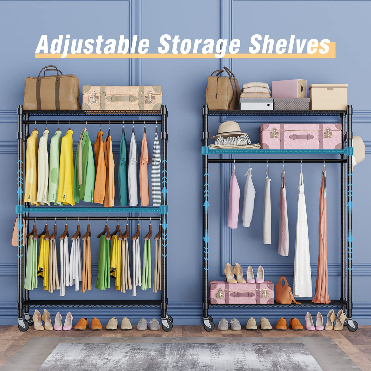Rolling Garment Rack with Double Rod