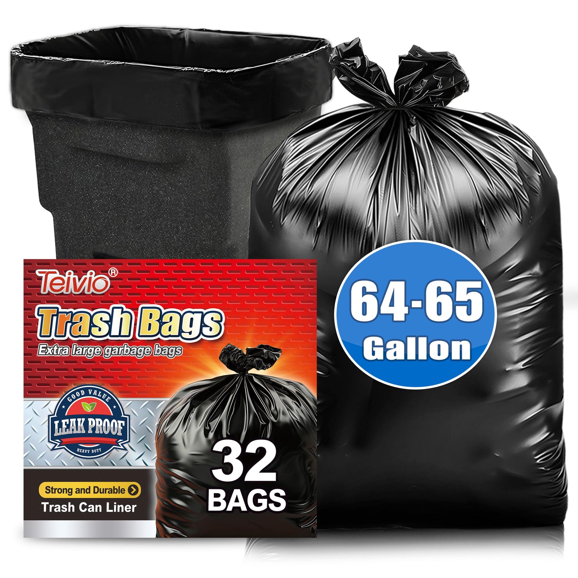 Large Black Trash Bags 64 (32 Count)