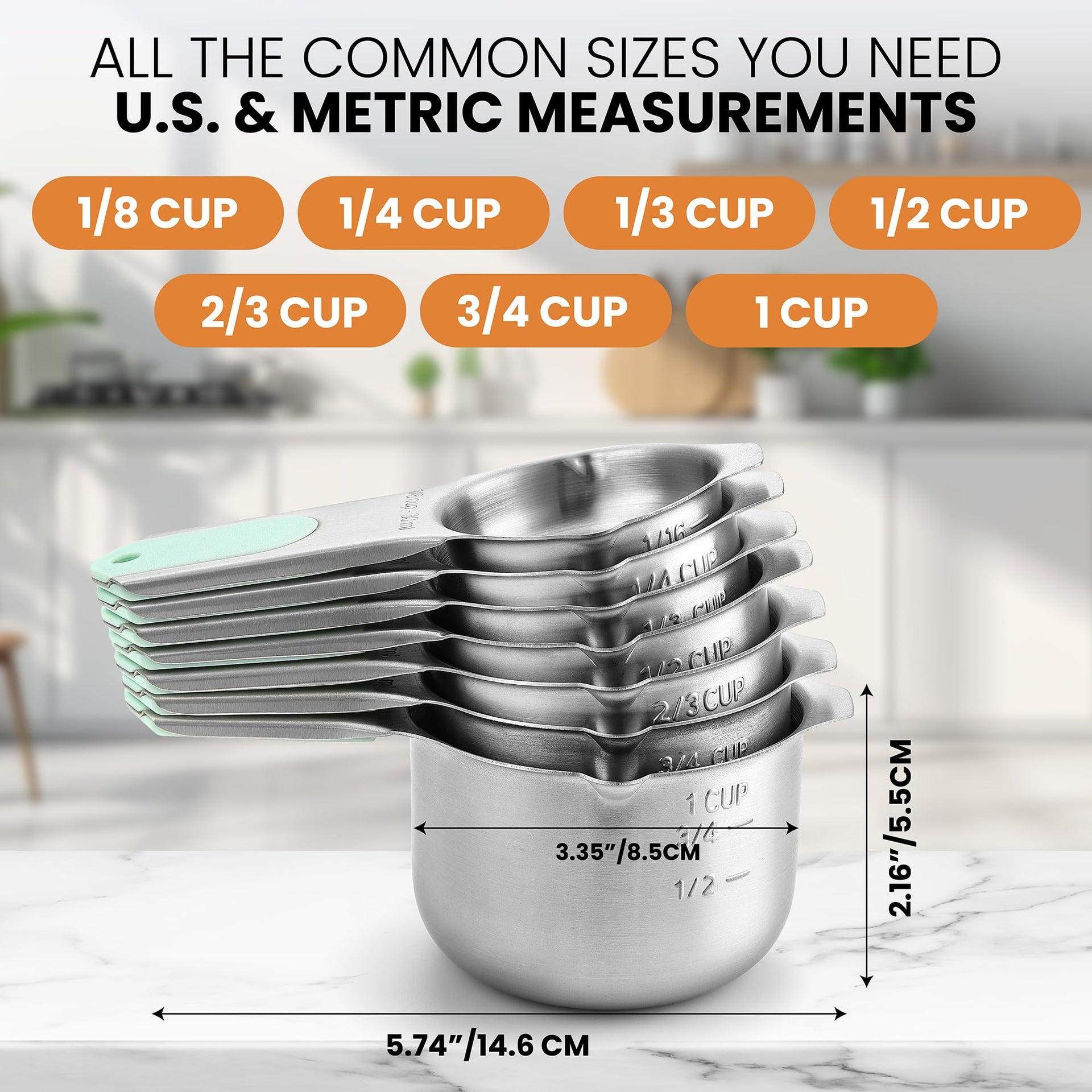 Magnetic Stainless Steel Measuring Cups Set of 7 Patented (7 Count)
