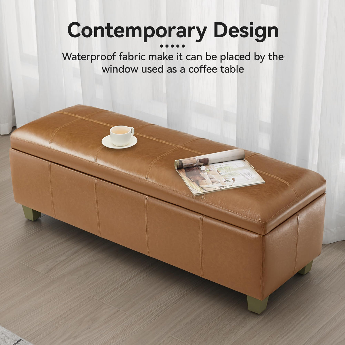 51" Faux Leather Storage Ottoman