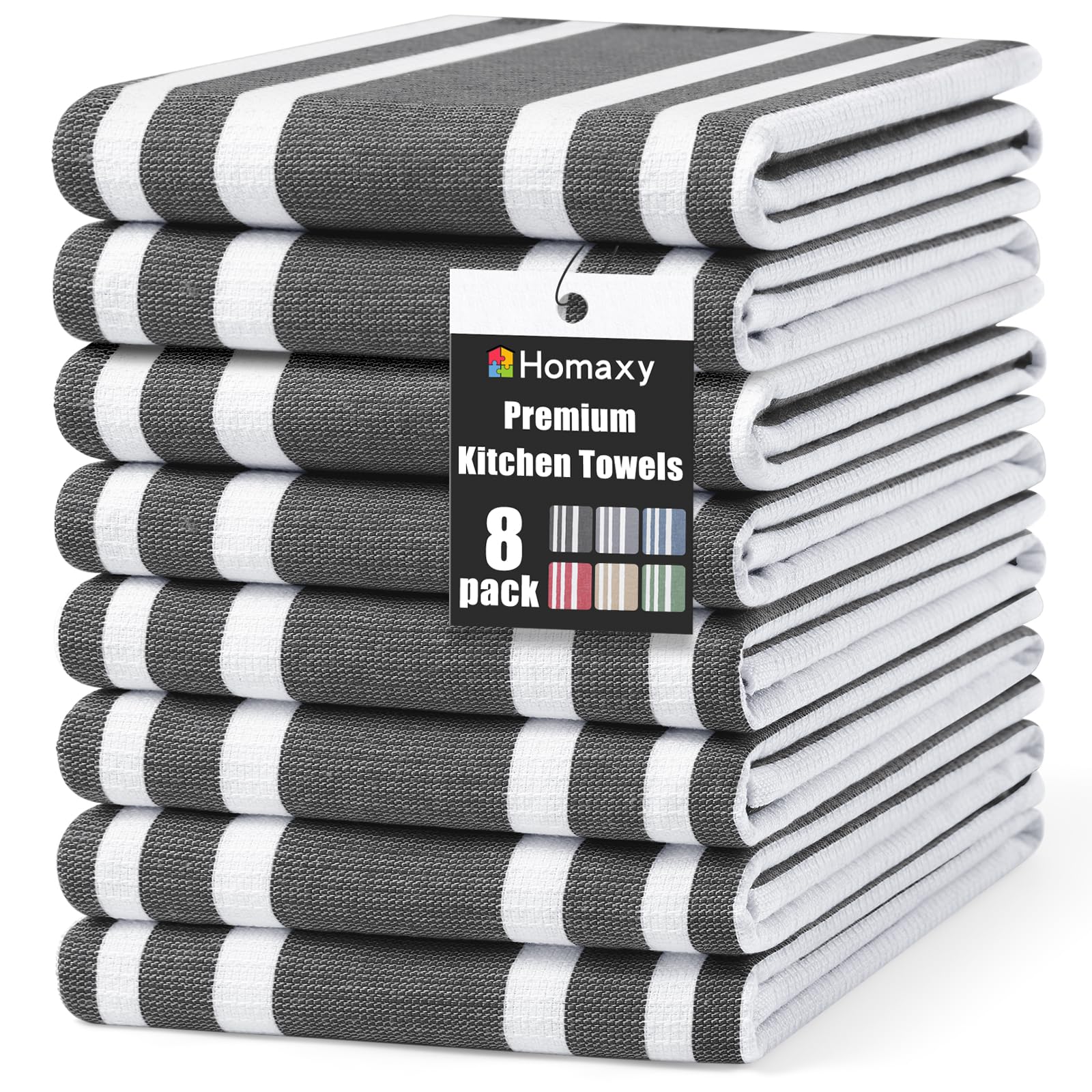 Premium Cotton Stripe Kitchen Towels 8 Pack (8 Count)