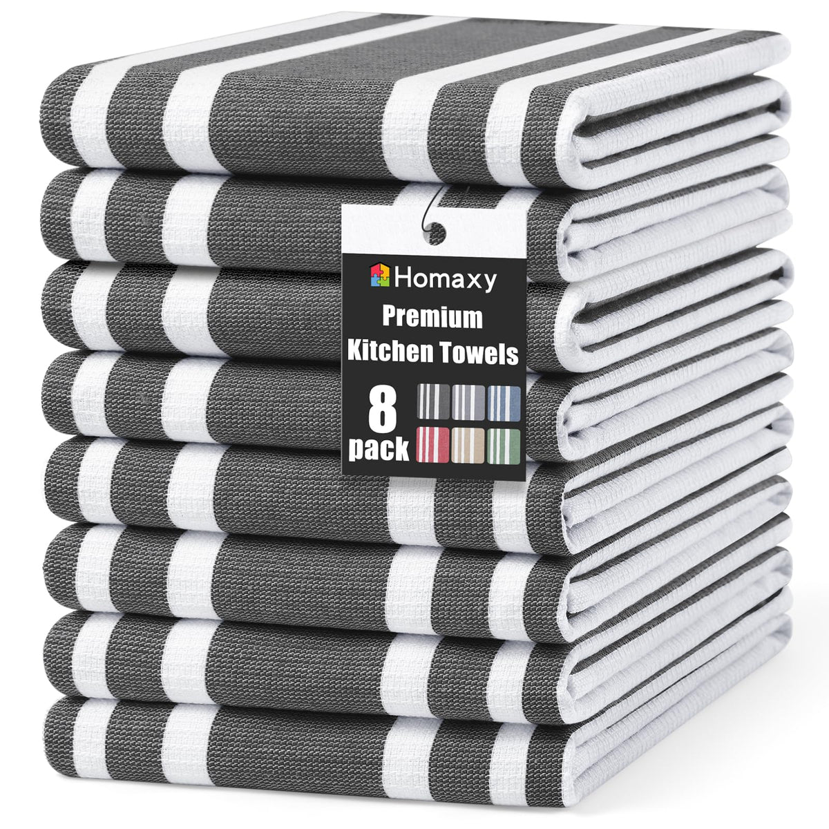 Premium Cotton Stripe Kitchen Towels 8 Pack (8 Count)