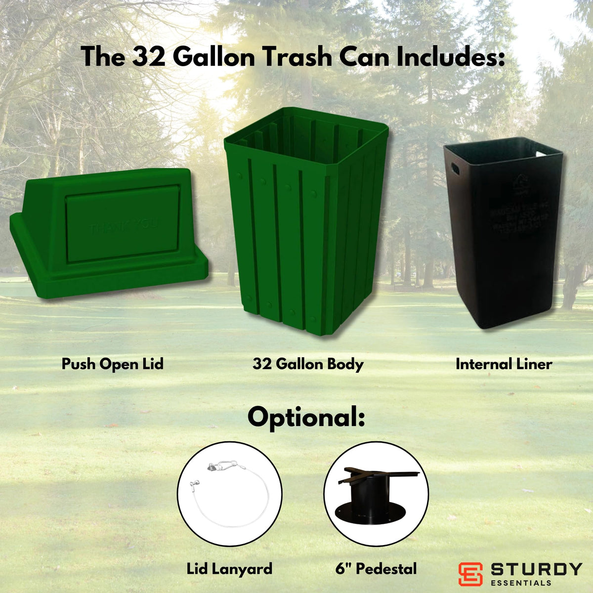 Campus Collection 55 Gallon Plastic Commercial Garbage Can with Push Lid
