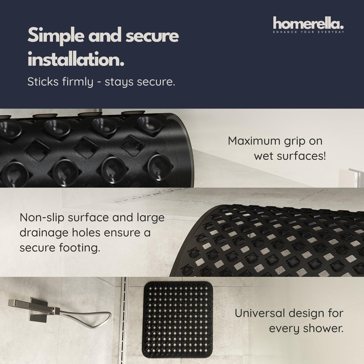 Square Shower Mat Non Slip Anti Mold 21x21 Anti Slip Shower Mat