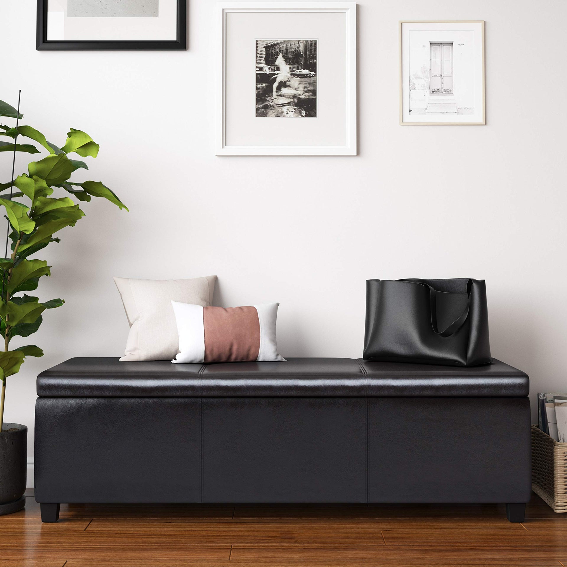 Avalon 54" Wide Vegan Leather Storage Ottoman in Tanners Brown
