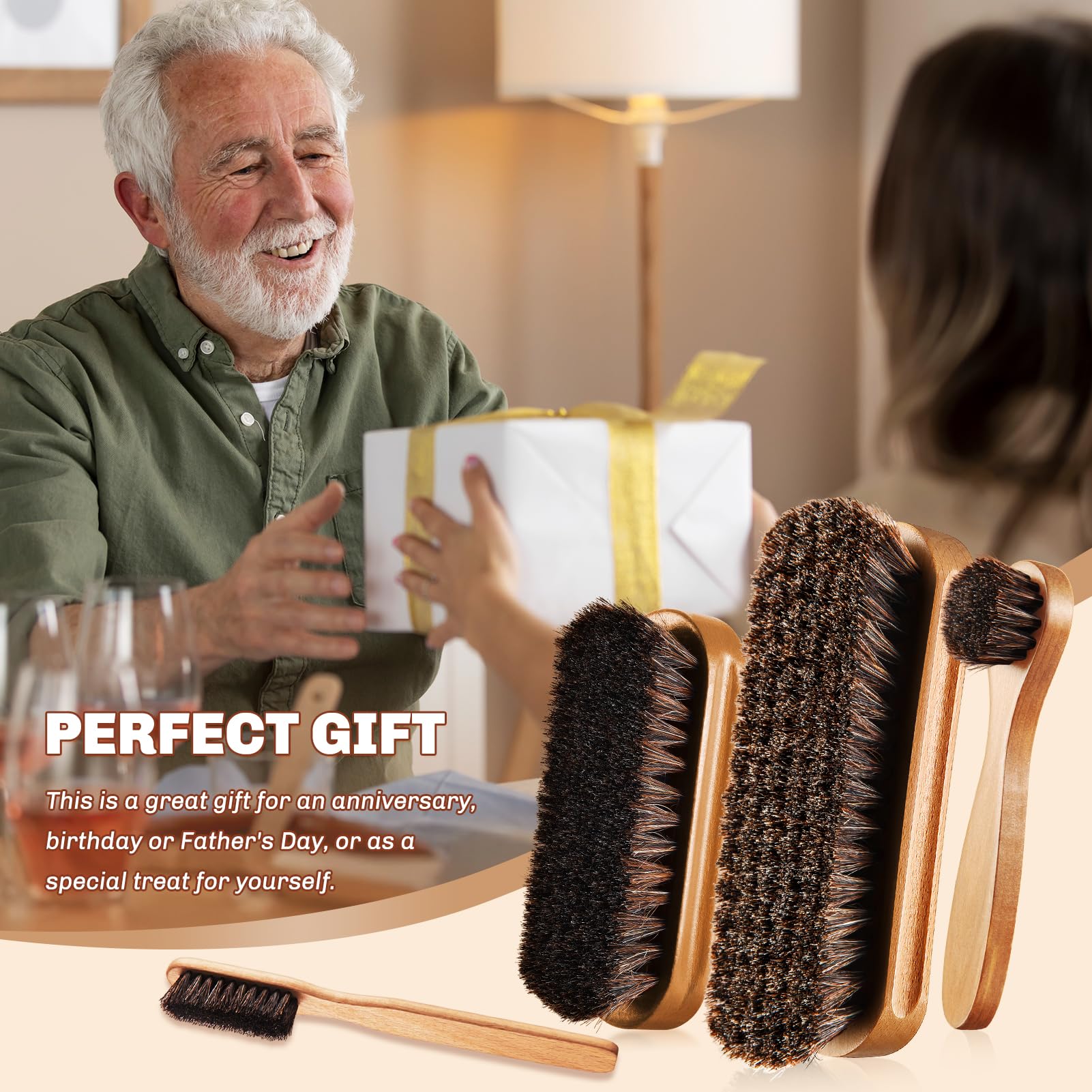 4 Pcs Horsehair Shine Shoes Brush Kit Polish Dauber Applicators Cleaning Leather Shoes Boots Care Brushes Suede Cleaner Brush with Microfiber Shoe Cloth (2.75 Count)