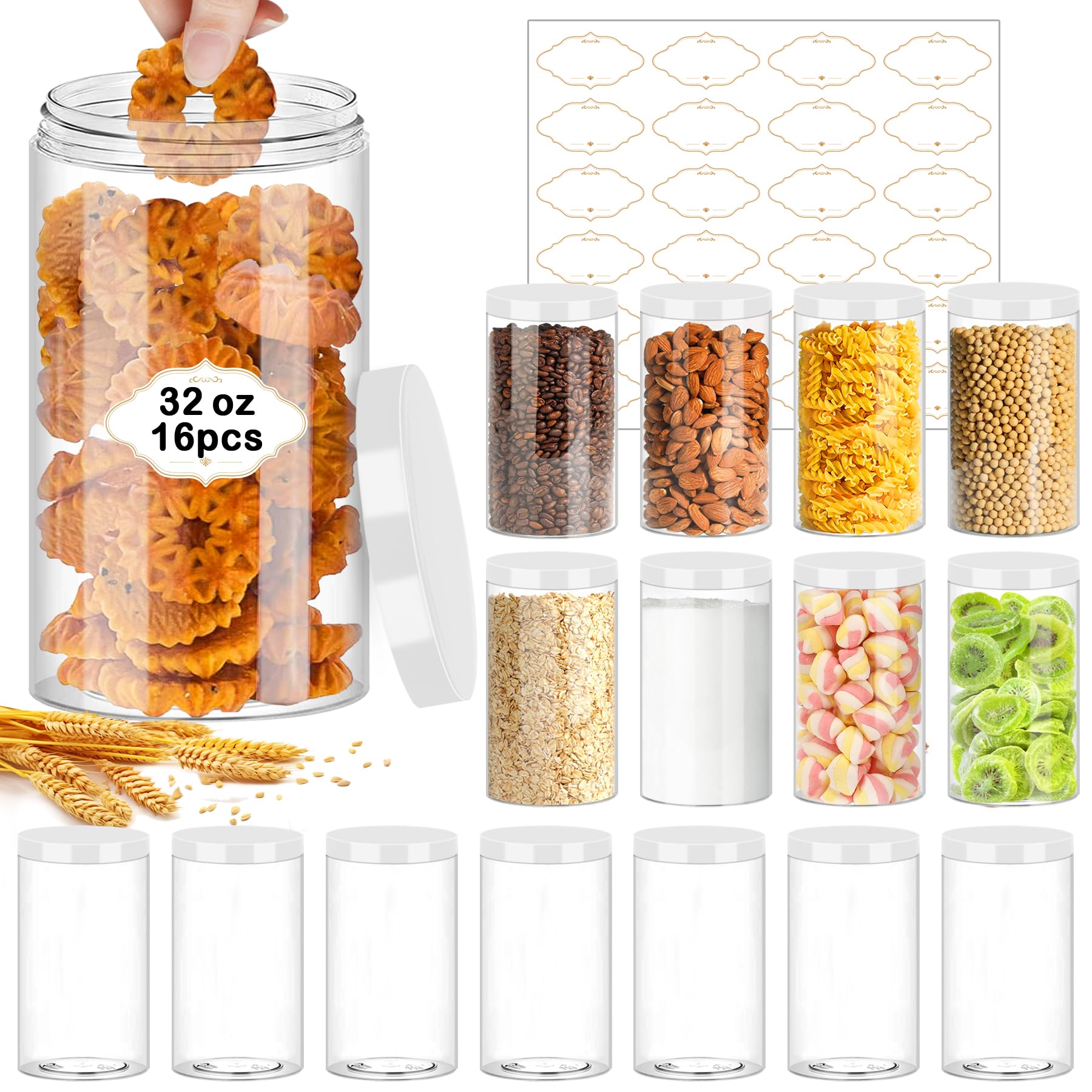 32 OZ Plastic Jars with Lids (16 Count)