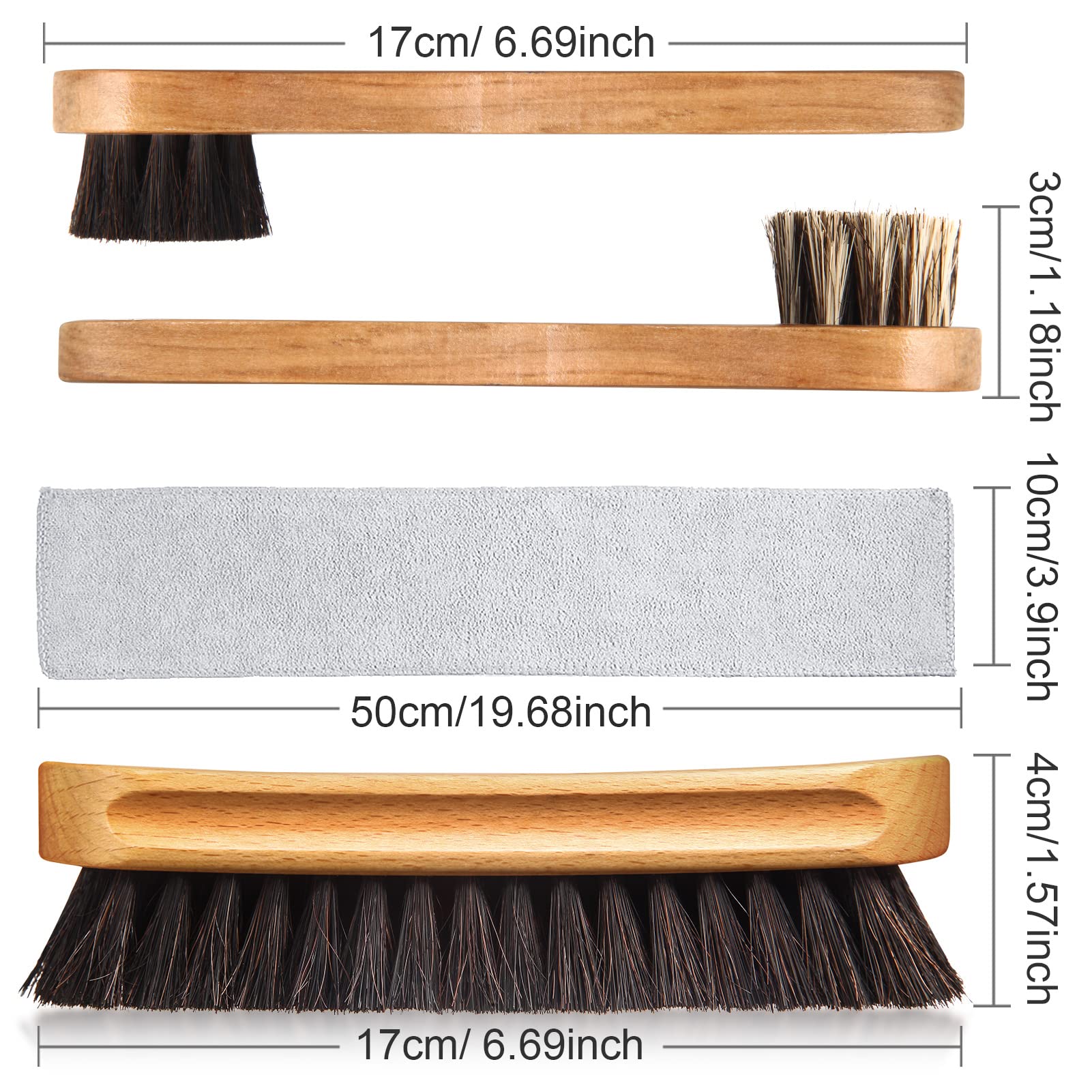 4 Pcs Horsehair Shine Shoes Brush Kit Polish Dauber Applicators Cleaning Leather Shoes Boots Care Brushes Suede Cleaner Brush with Microfiber Shoe Cloth (3 Count)