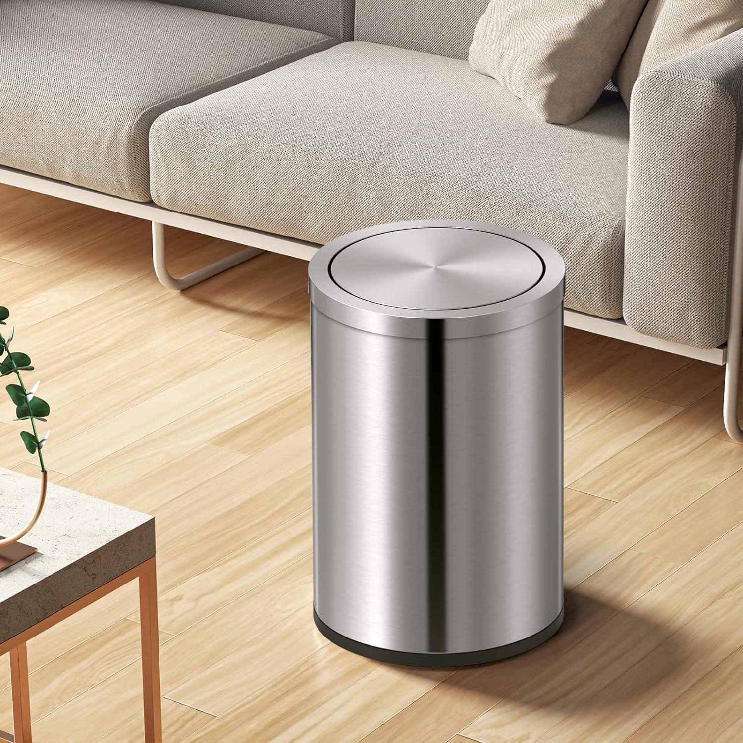 4 Gallons Brushed Silver Swing Lid Stainless Steel Trash Can