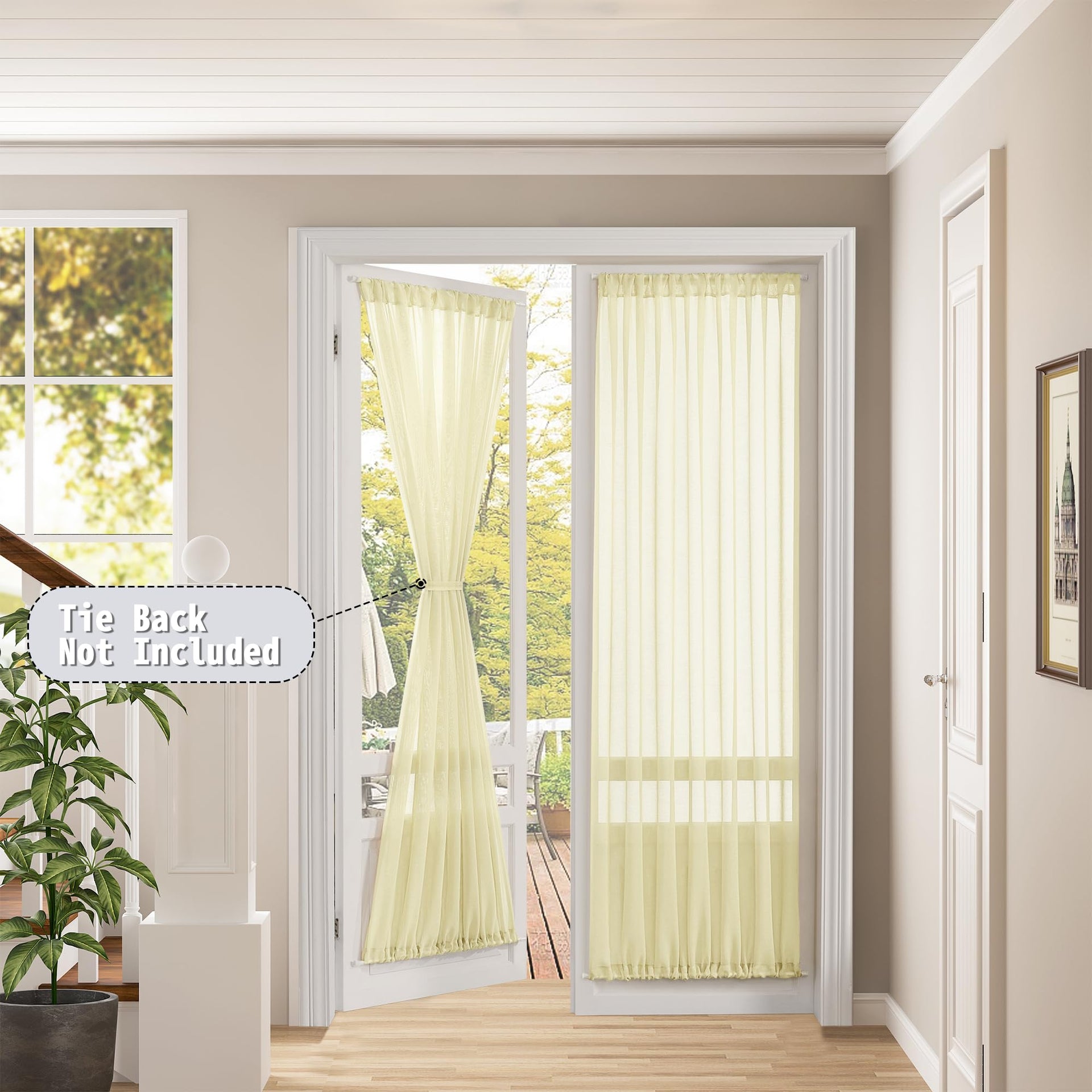 Sheer Door Curtain Closet Linen Textured Curtains Sheer Doorway Light Filtering Voile Patio Glass Doors Rod Pocket Curtain French Door