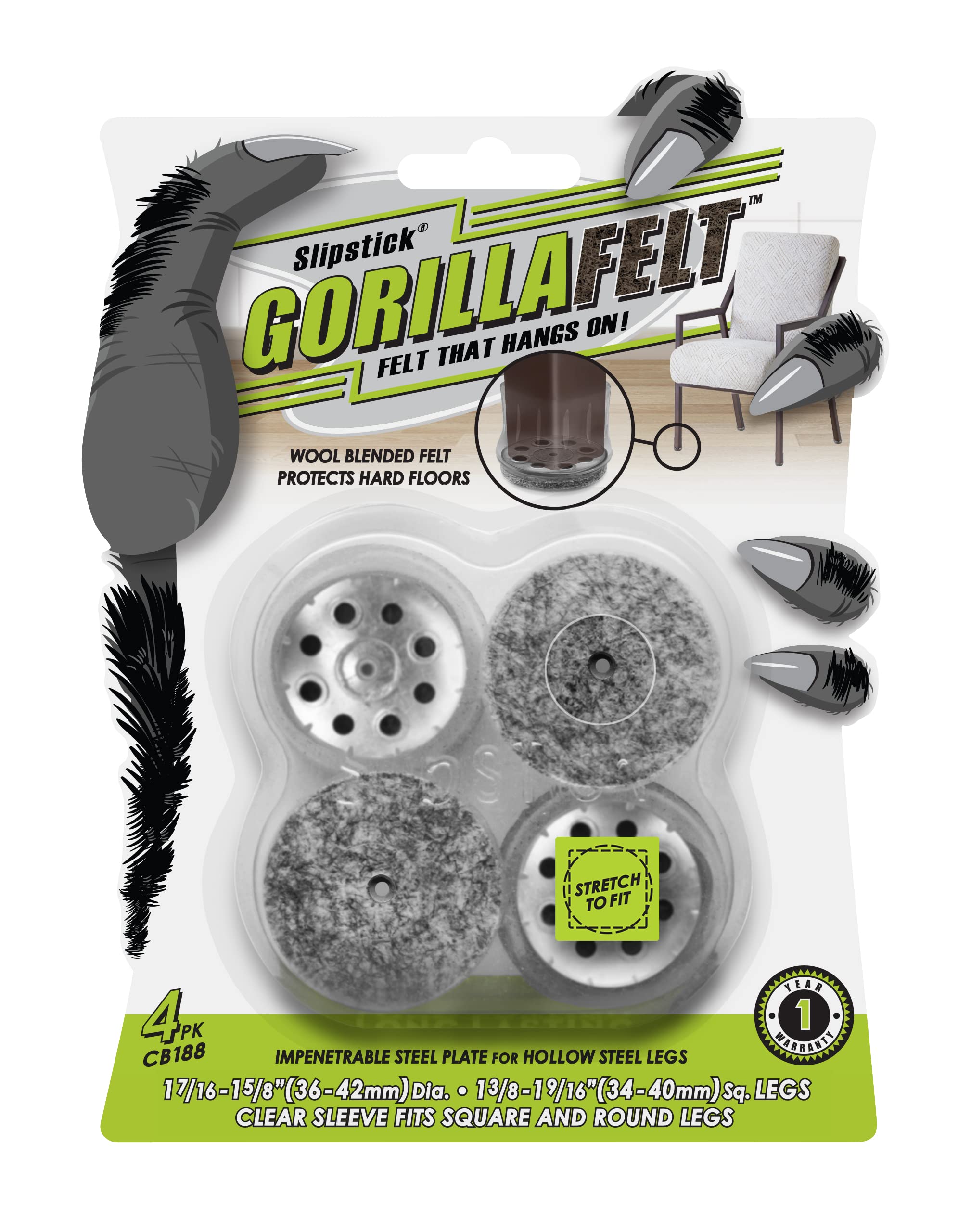 GorillaFelt Chair Leg Floor Protectors for Hardwood Floors