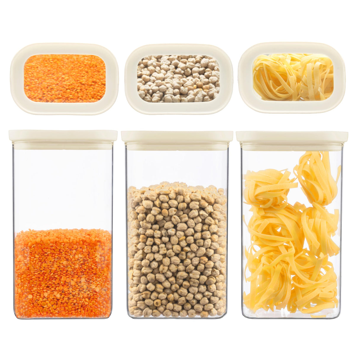Glass Food Storage Jar with Glass Lid in Ractangle Shape (3 Count)