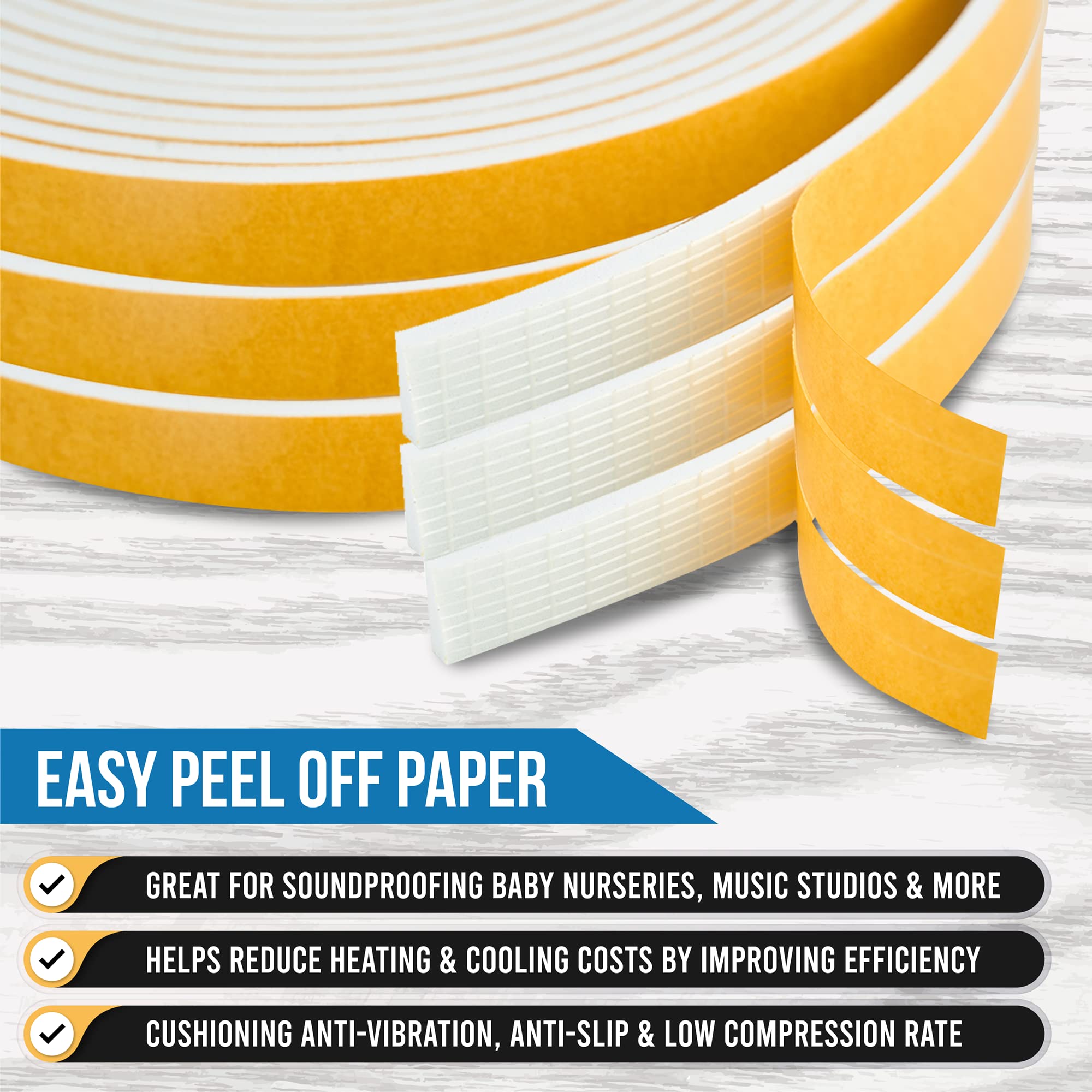 High Density Foam Weather Stripping Door Seal Strip Insulation Tape Roll for Insulating Door Frame (13 Foot)